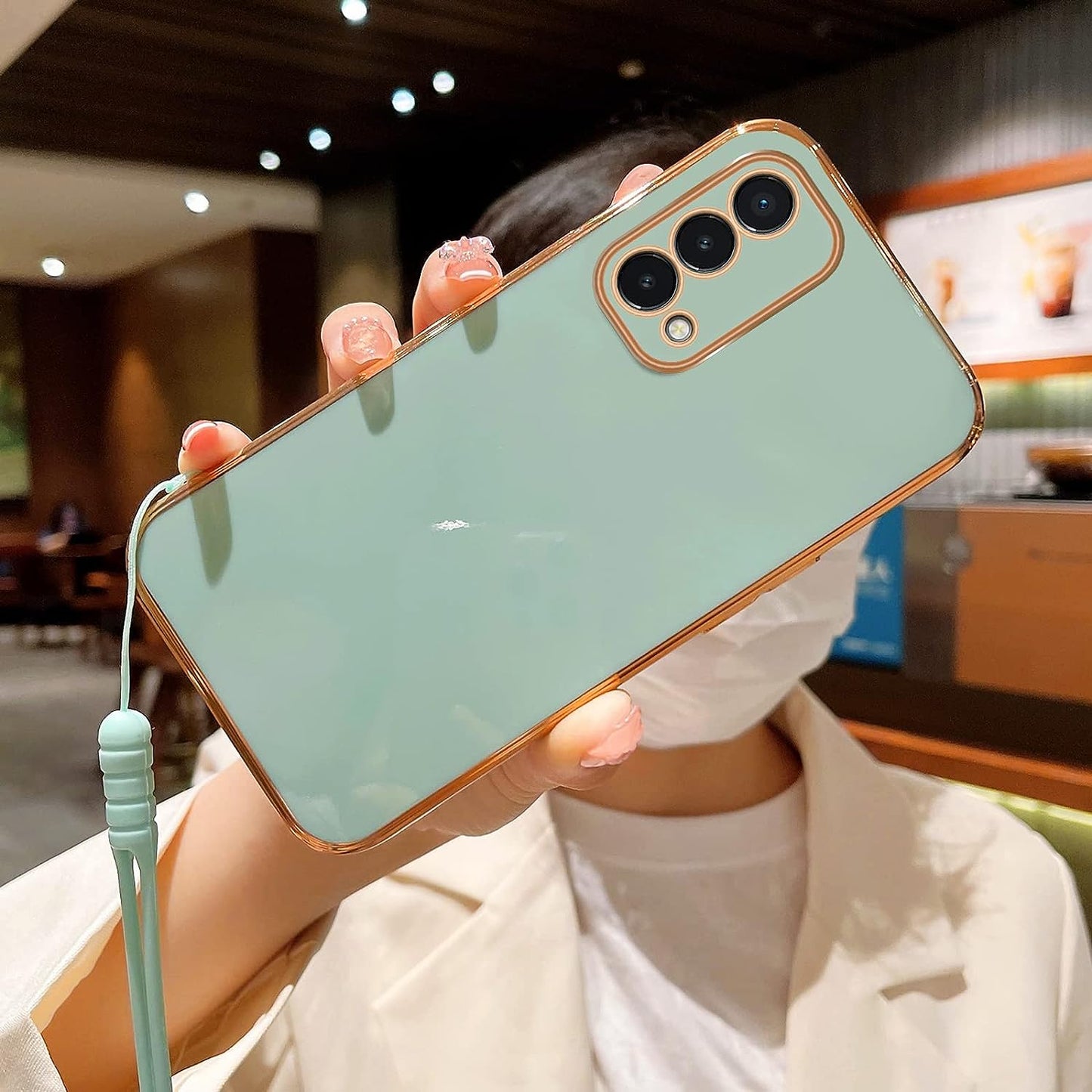 For Oneplus Nord N200 5G Case, N200 Phone Case for Women Electroplating Luxury Bling Aesthetic Trendy Pretty, Full Camera Soft TPU Protection Shockproof Cover for Oneplus Nord N200 5G (Mint Green)  KuDiNi   