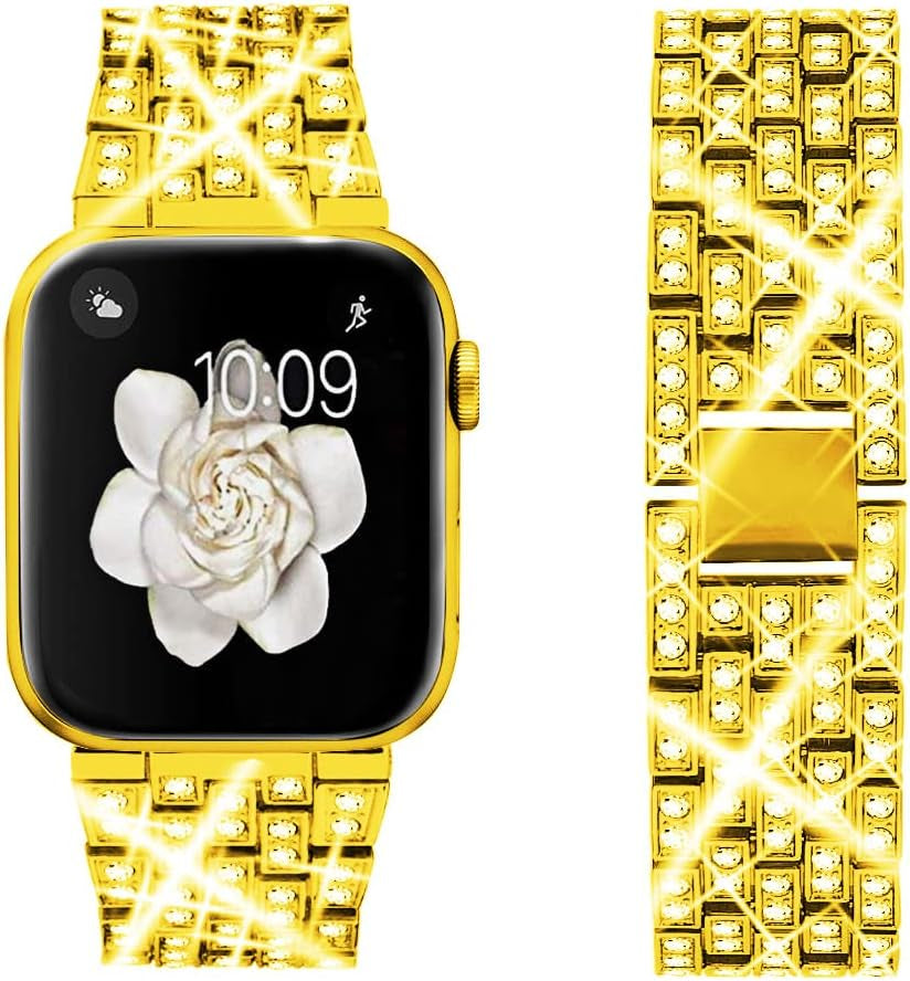 Dsytom Bing Band Compatible with Apple Watch Band 42Mm 44Mm 45Mm,Jewelry Replacement Metal Wristband Strap for Iwatch Band Series 8/7/6/5/4/3/2/1/SE Ultra(Silver)  Dsytom Gold 42mm/44mm/45mm 