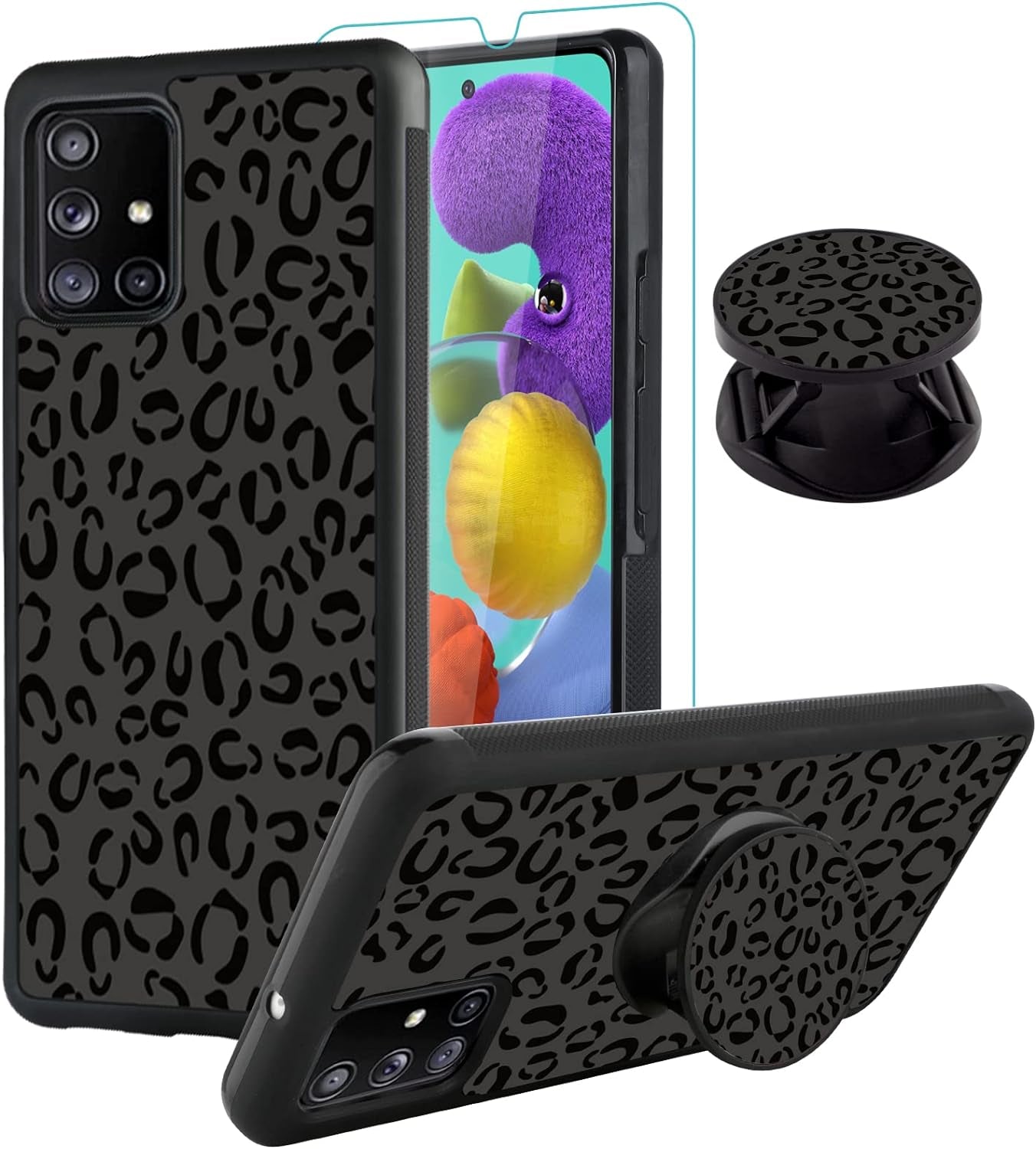 SAKUULO Samsung Galaxy Note 20 Case, [Screen Protector + Kickstand] Black Leopard Cheetah Design, Anti-Slip Shockproof Lightweight Flexible TPU Bumper Protective Case for Galaxy Note 20 6.7 Inch  SAKUULO Samsung Galaxy A51 4G 6.5  