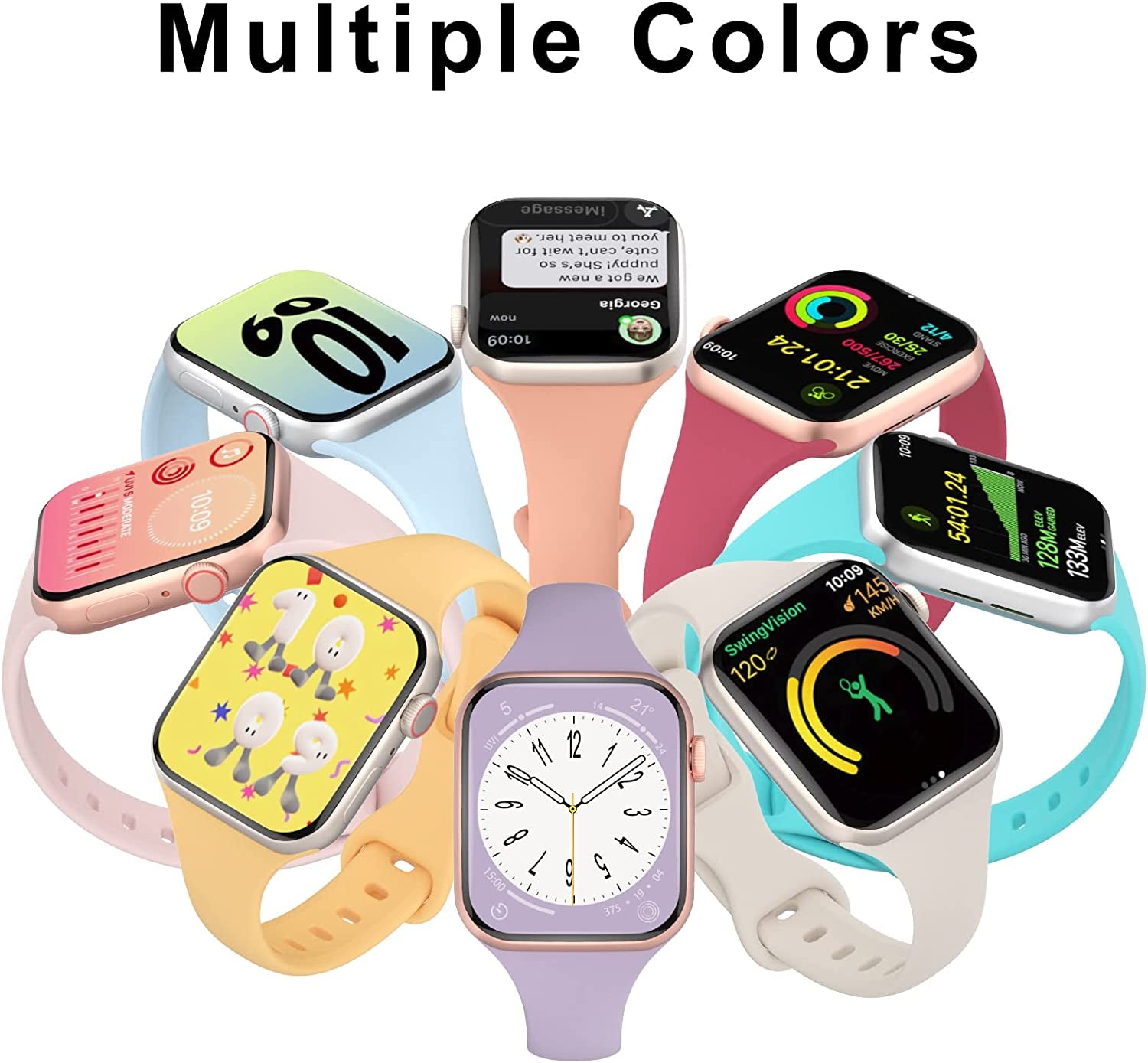 DYKEISS Sport Slim Silicone Band Compatible for Apple Watch Band 38Mm 42Mm 40Mm 44Mm 41Mm 45Mm 49Mm, Thin Soft Narrow Replacement Strap Wristband for Iwatch Ultra Series 8/7/SE/6/5/4/3/2/1 Women Men  DYKEISS   