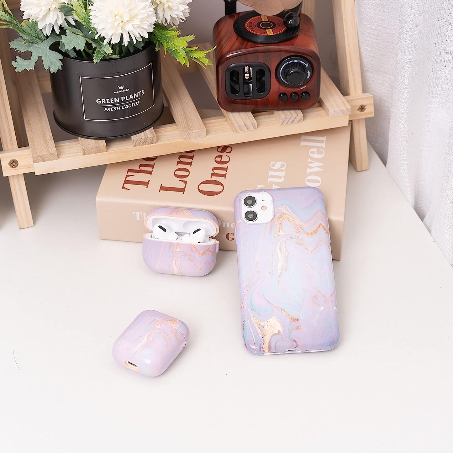 ZARLLUIT Purple Marbled Airpods Case - Airpods 2/1 Marble Decals Case, Water Paste Process Soft Flexible TPU Purple Marble Protective Cover for Apple Airpods 2/1- Only Airpod Case in Box  ZARLLUIT   