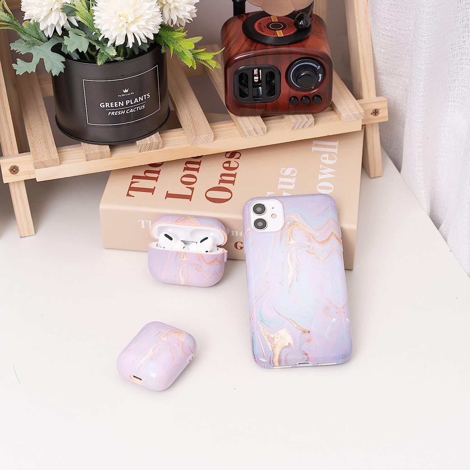 ZARLLUIT Purple Marbled Airpods Case - Airpods 2/1 Marble Decals Case, Water Paste Process Soft Flexible TPU Purple Marble Protective Cover for Apple Airpods 2/1- Only Airpod Case in Box  ZARLLUIT   