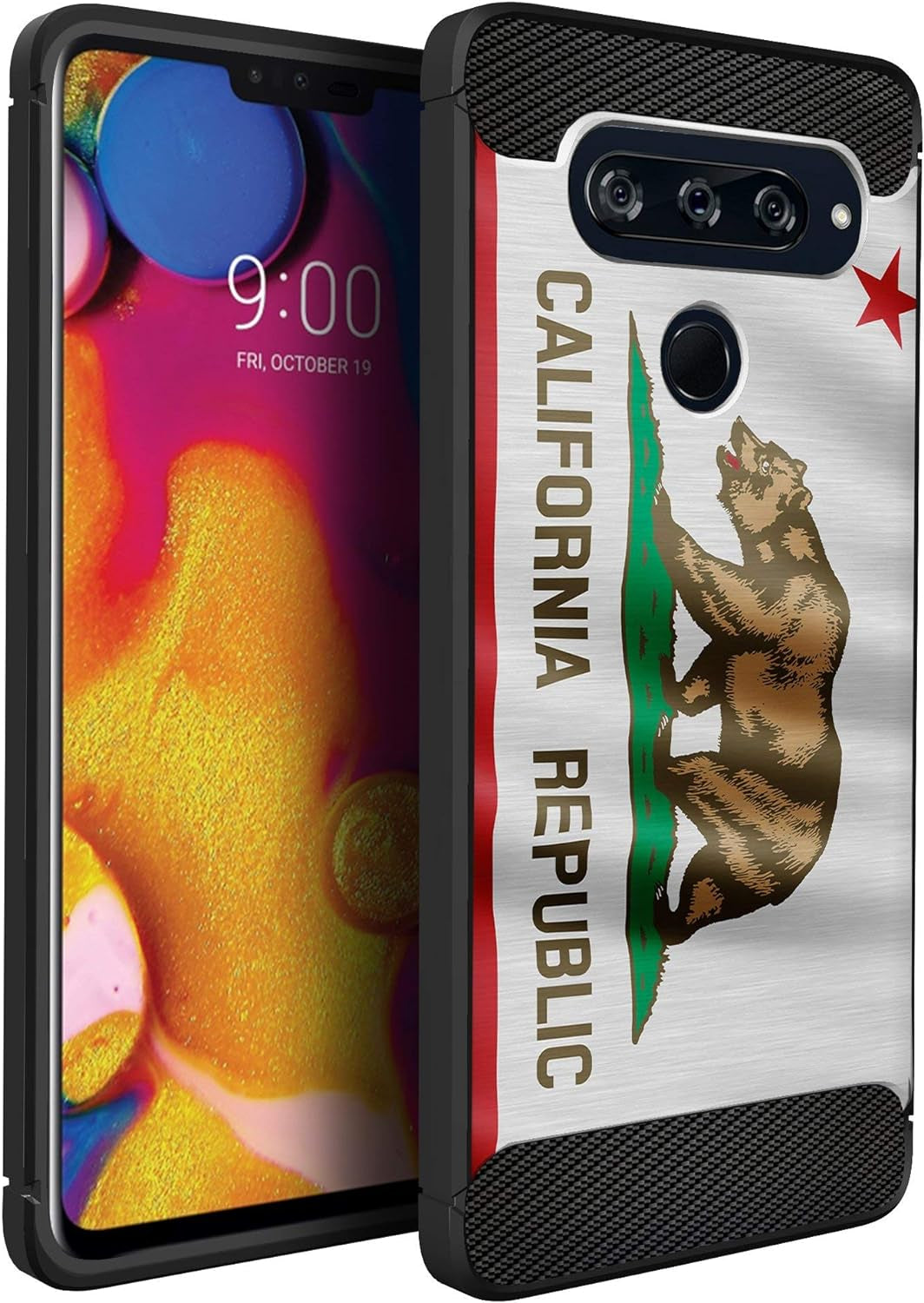Casesondeck Slim Case Compatible with [LG V40 Thinq] Thin Scratch Preventing TPU, Matte Finish Carbon Fiber Texture Edges (Flower Skull)  CasesonDeck California Flag  