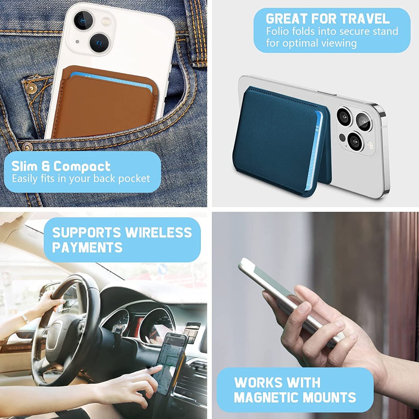 Phone Card Holder, Leather Phone Wallet Stick On, Stretchy Card Holder for Back of Phone Credit Card Holder (Black)  MOONS   