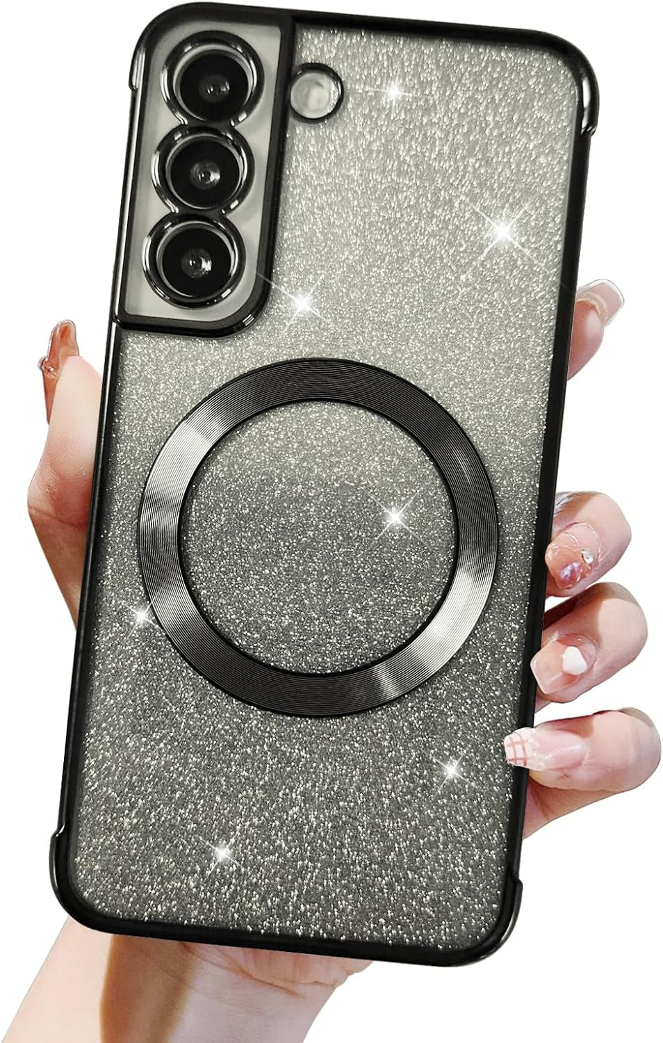 Eiyikof for Samsung Galaxy S22 Ultra Magnetic Glitter Case,Luxury Full Protection Glitter Bling Case with Camera Lens Protector Anti-Scratch Shockproof Soft Back Cover for Girls Women-Purple  Eiyikof   