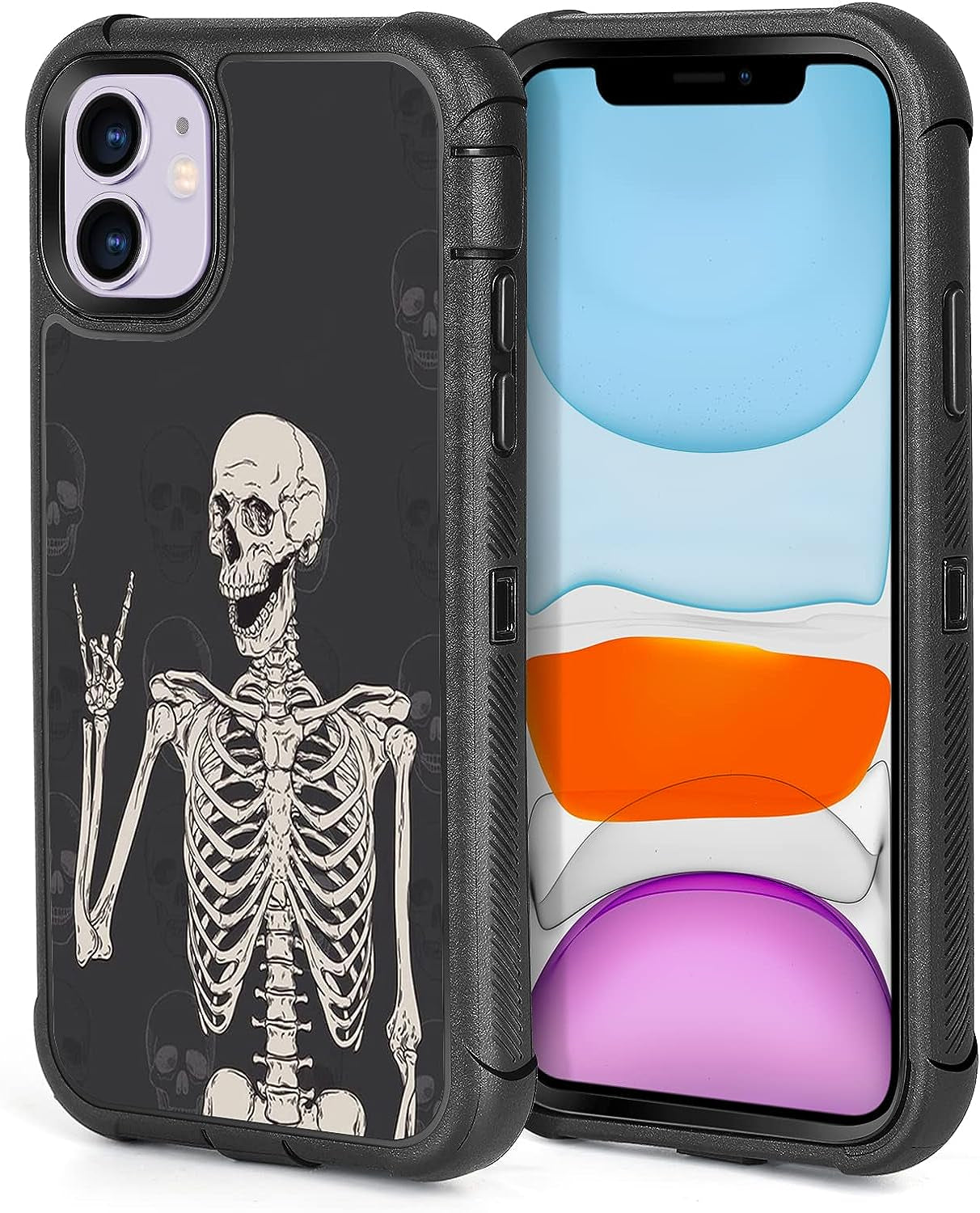 XWMHHP Compatible with Iphone 12 Case Iphone 12 Pro Case Goth Rock Skull Design for Women Girls,3-Layer Rugged Shockproof Hard Plastic Bumper +Soft Silicone Rubber Heavy Duty Case - Gothic Skeleton  XWMHHP   