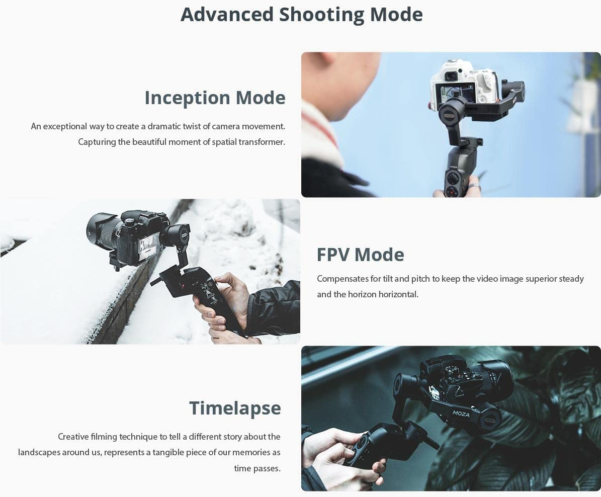 MOZA Mini P MAX Gimbal Stabilizer Portable Handheld Stabilizer Compatible with Mobile Phones Action Cameraslight Mirrorless Cameras 3-Axis Lock Design Advanced Shooting Mode Focus on Life  Gudsen   