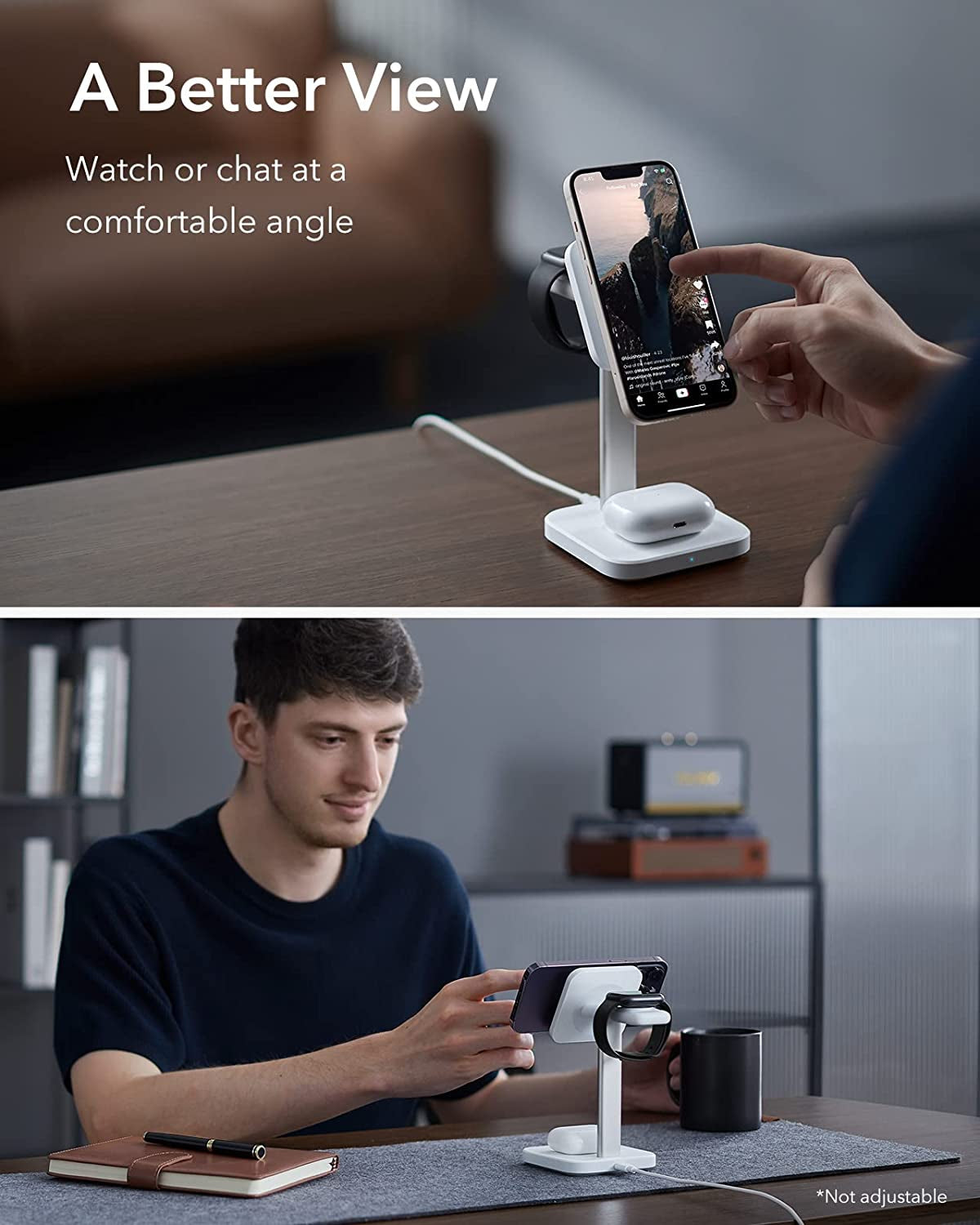 ESR 3-In-1 Magsafe Charger Stand (Halolock), Removable Made for Apple Watch Certified Charger, Magsafe Charging Station, Magnetic Wireless Charger, Iphone 14/13/12 Series, Airpods Pro/3/2, White  ESR   