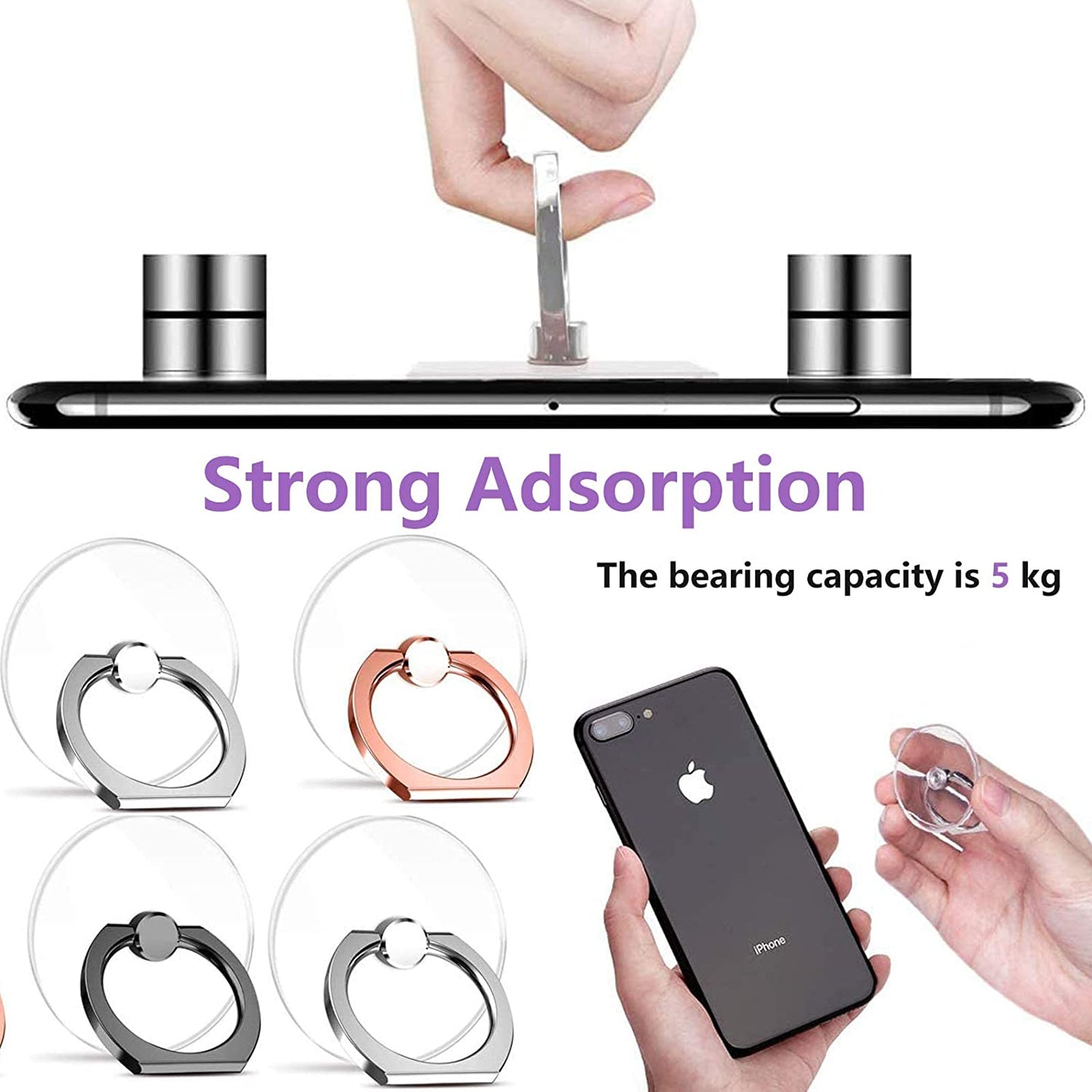 Phone Ring Transparent Cell Phone Ring Holder,360°Rotation Finger Ring Stand, Clear Cell Phone Kickstand Compatible with Most of Phones,Tablet and Case (1)  DFsucces   