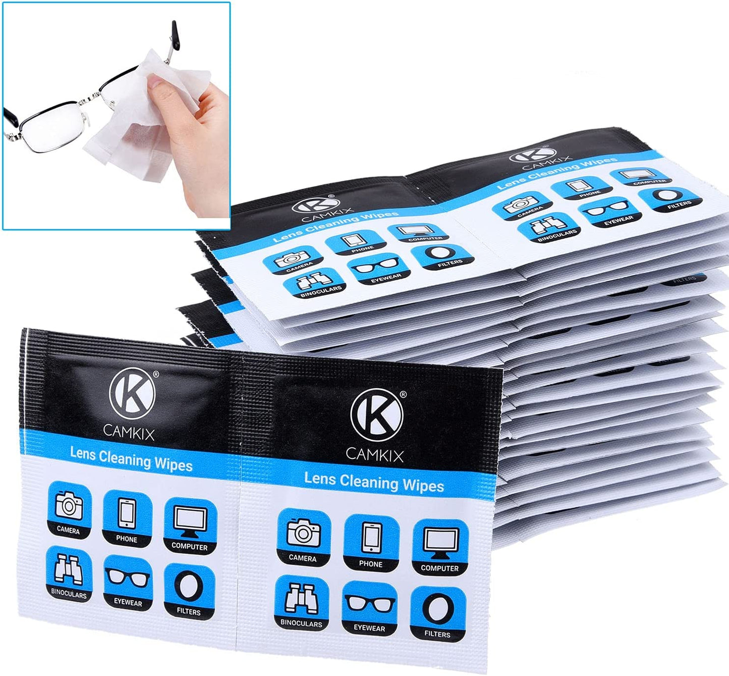 Lens Cleaning Wipes - 200 Individually Wrapped Wet Tissues - Moist Polish Cloths for Eyeglasses, Sunglasses, Camera Lenses, Phone/Tablet Screens, Binoculars, Etc. -Advanced Formula  CamKix   