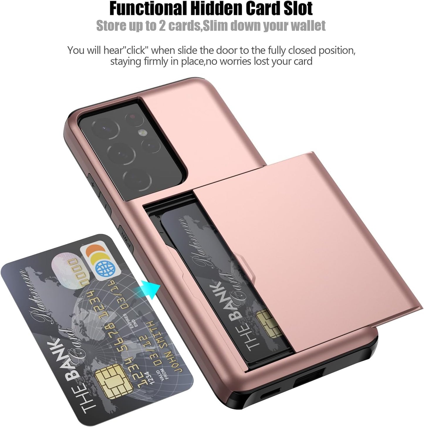 Nvollnoe for Samsung S21 Ultra Case with Card Holder Dual Layer Heavy Duty Protective Galaxy S21 Ultra Case Hidden Card Slot Slim Wallet Case for Samsung S21 Ultra(Rose Gold)  Nvollnoe   