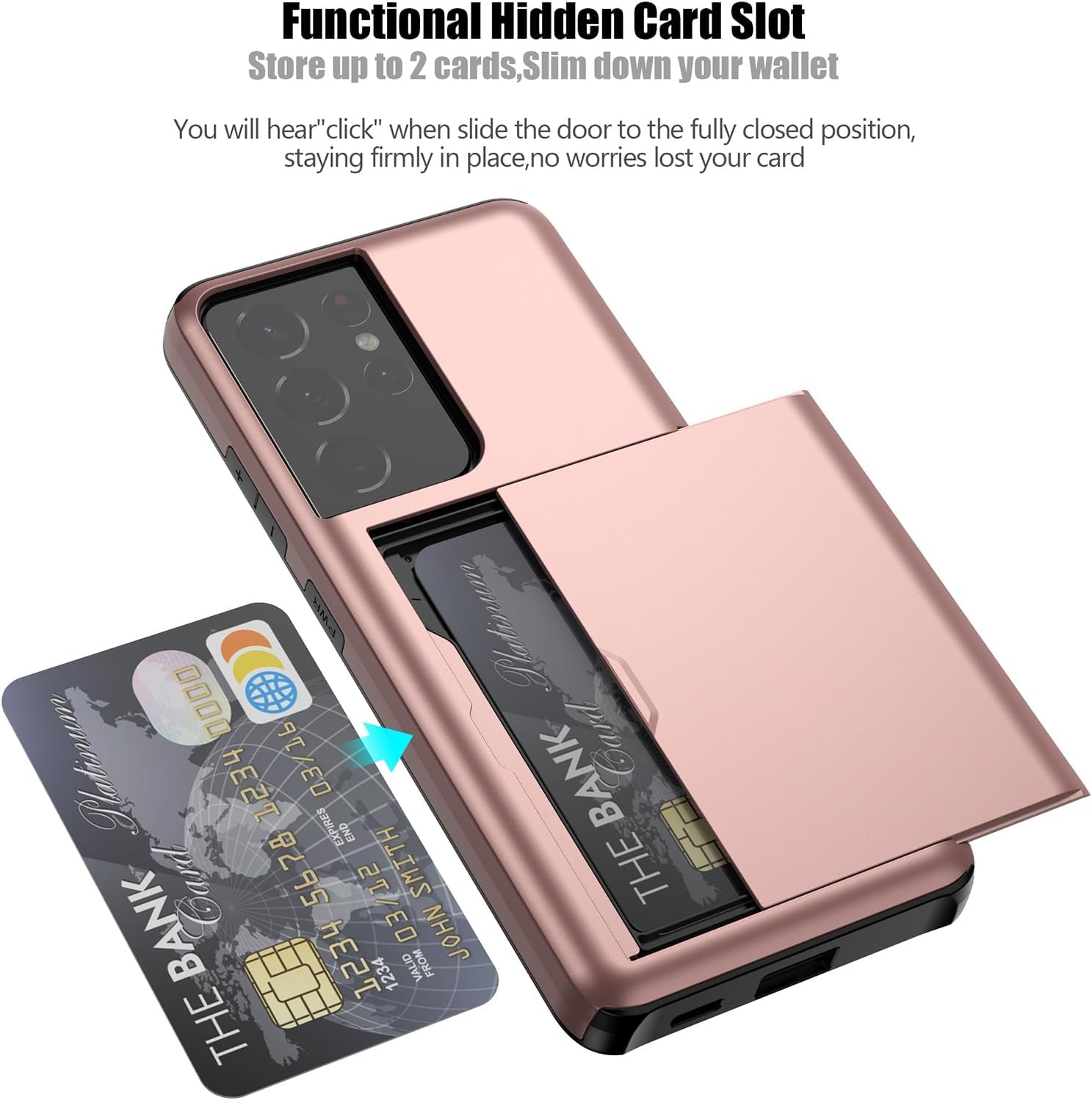 Nvollnoe for Samsung S21 Ultra Case with Card Holder Dual Layer Heavy Duty Protective Galaxy S21 Ultra Case Hidden Card Slot Slim Wallet Case for Samsung S21 Ultra(Rose Gold)  Nvollnoe   