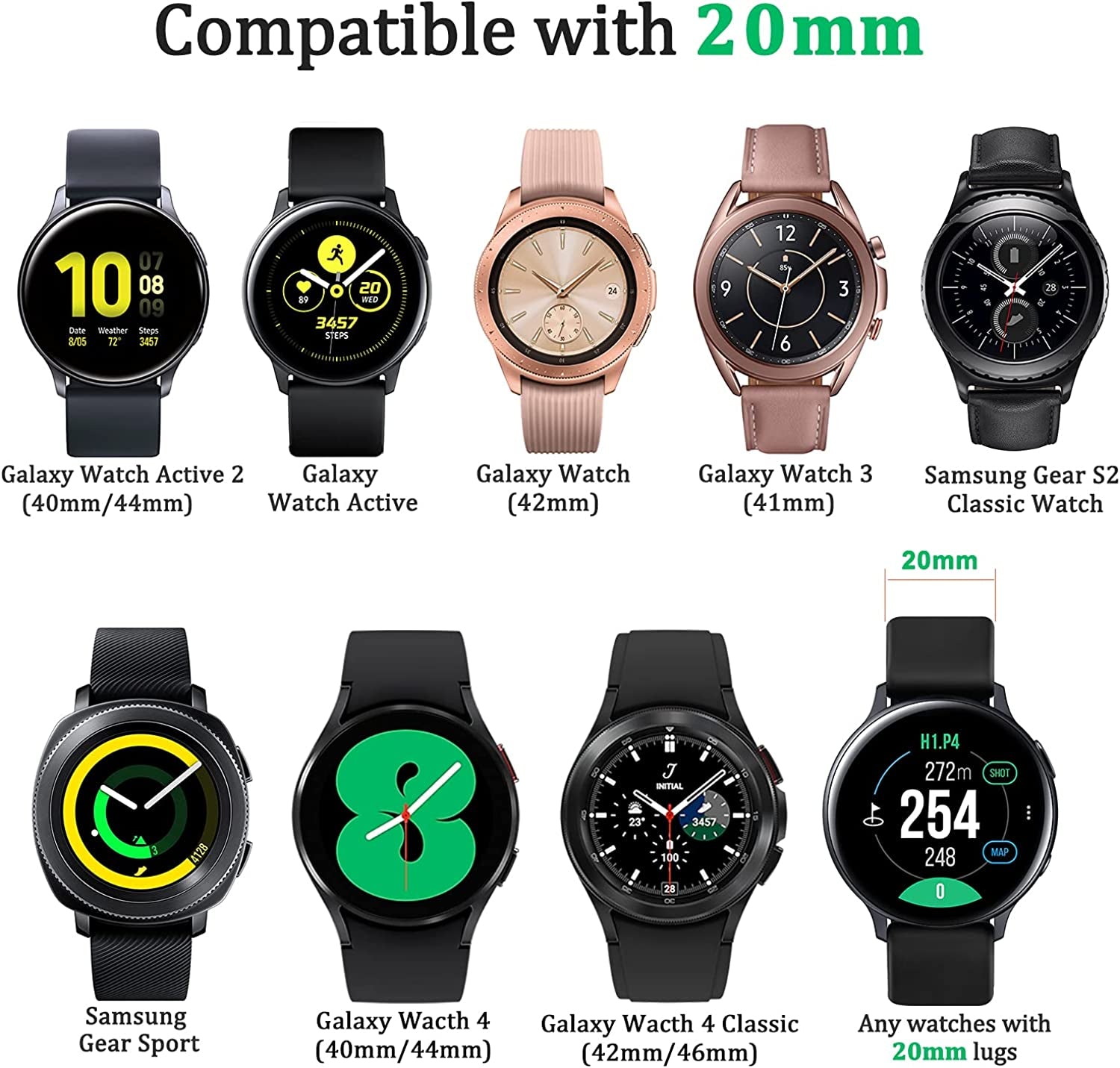 4 PACK Bands Compatible with Samsung Galaxy Watch 4 Band 40Mm 44Mm, Galaxy Watch 4 Classic Band 42Mm 46Mm, Galaxy Watch 5 Bands, Galaxy Watch 5 Pro, 20Mm Adjustable Silicone Sport Strap Replacement Band for Galaxy Watch 4 / 5 Women Men  Wanme   