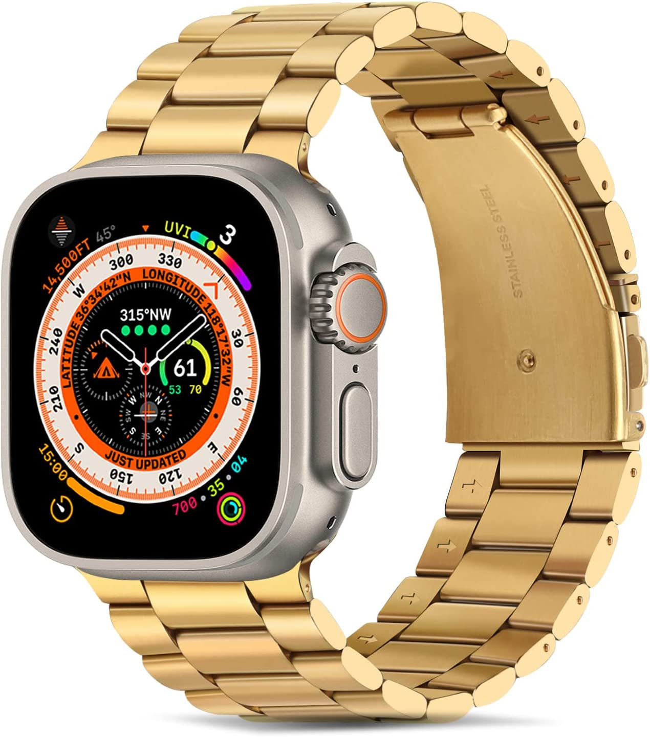 Tasikar Band Compatible with Apple Watch Band 49Mm Ultra Premium Stainless Steel Metal Replacement Strap with Case Compatible with Apple Watch Ultra 49Mm (Starlight)  Tasikar Gold 49mm/Ultra 
