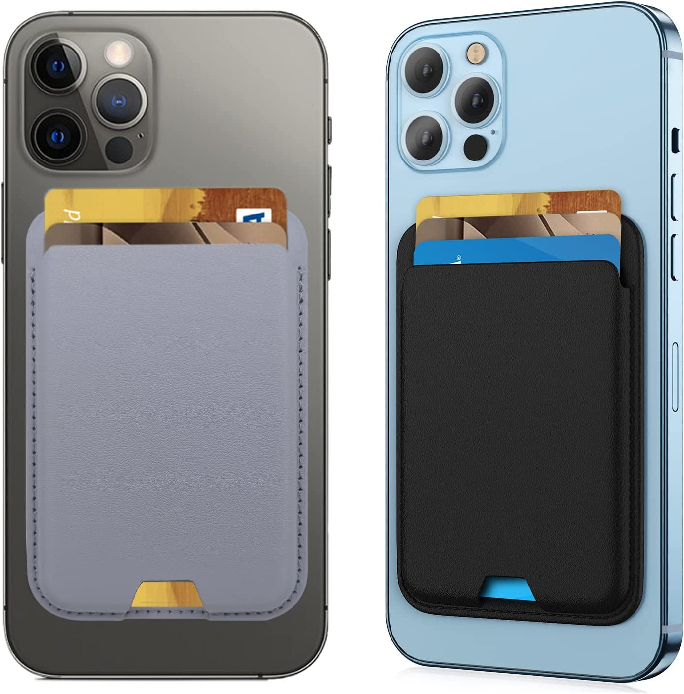 [2 Pack] Magnetic Wallet Card Holder Compatible with Apple Magsafe Wallet for Iphone 14 Pro Max/14 Pro/14/14 Plus, Mag Safe Wallet for Iphone 13 Pro Max/13 Pro/13/13 Mini/Iphone 12 Series,Midnightblue  iLodn Black and Lavender  