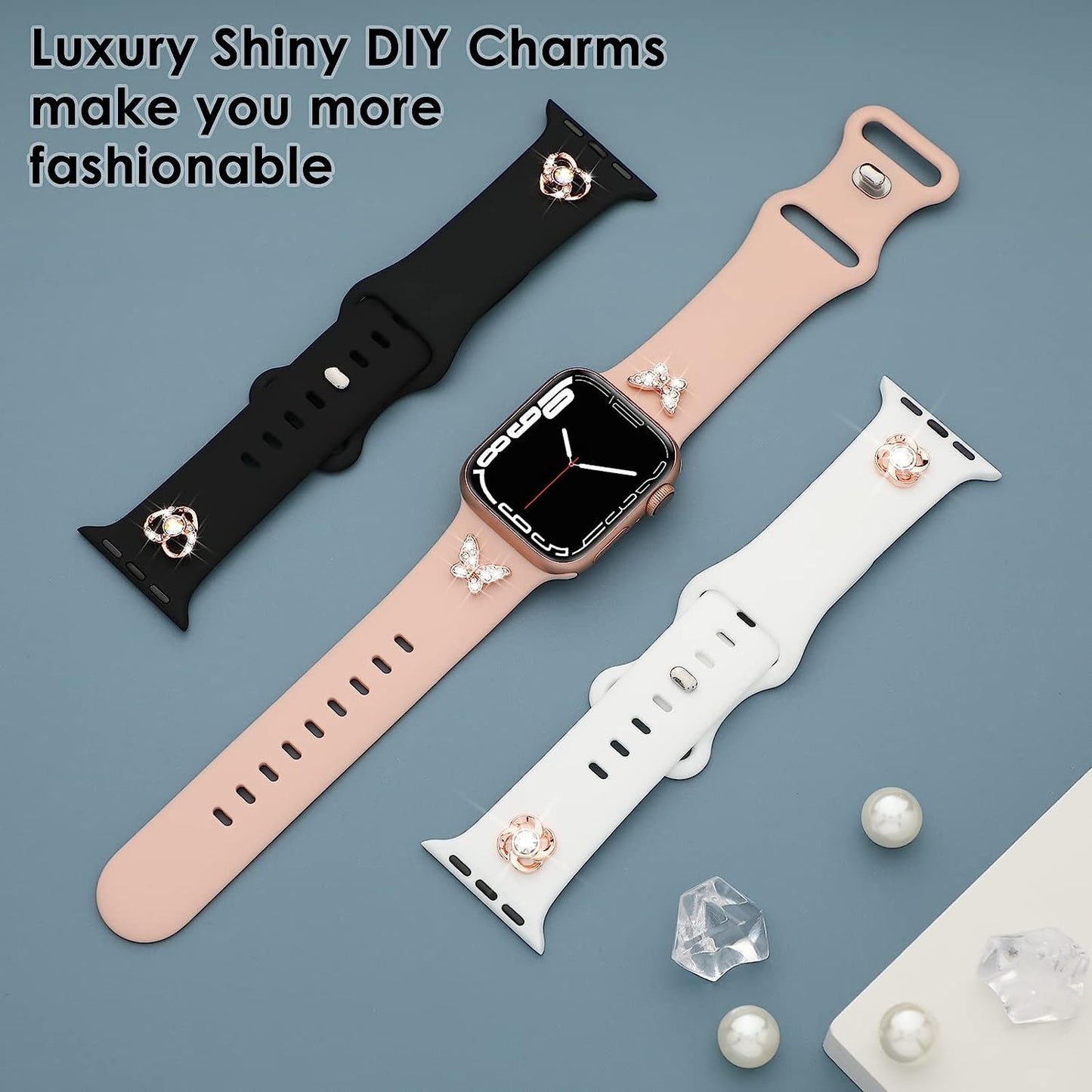 3 Pack Sport Band with DIY Charms Compatible with Apple Watch Bands 41Mm 40Mm 38Mm, Designer Soft Silicone Wristbands Replacement Strap for Iwatch Series SE 8 7 6 5 4 3 2 1 Utral for Women Men  Plesechde   