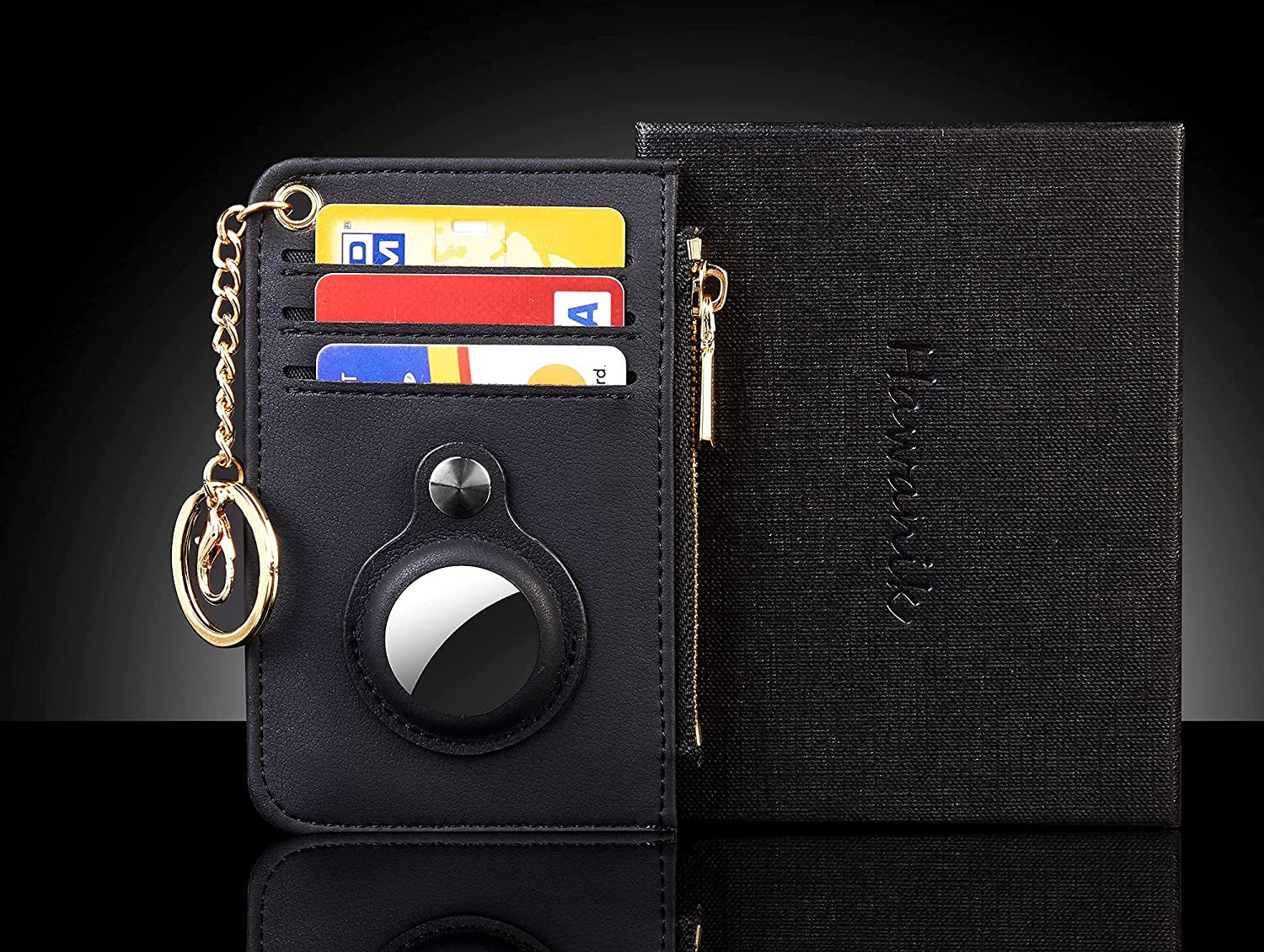 Hawanik Women'S Slim Keychain Wallet Compatible with Airtag Wallet Holder Case (Black)  Hawanik   