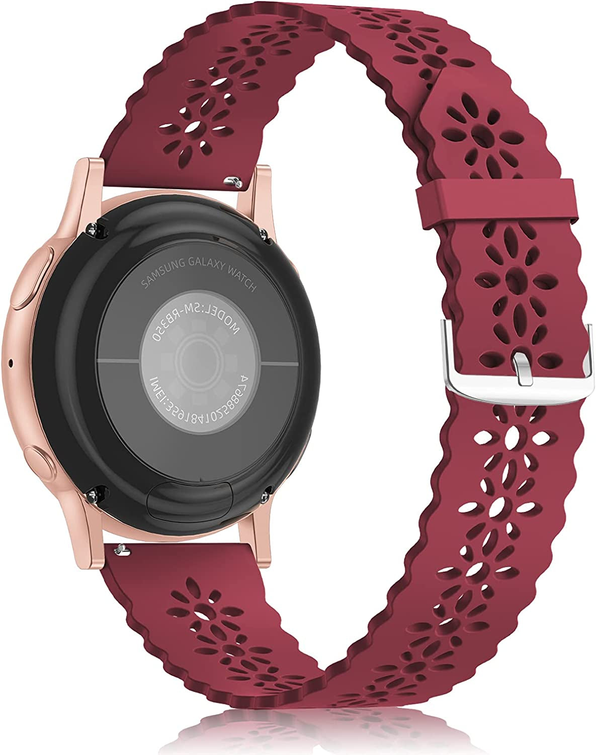 Lace Silicone Band 20Mm Compatible for Samsung Galaxy Watch 4 40Mm 44Mm/Watch 3 41Mm/Active 2 Watch Bands 40Mm 44Mm/Watch 4 Classic 42Mm 46Mm, Slim Bands Soft Smartwatch Strap for Women(Black)  Seizehe Light Burgundy  