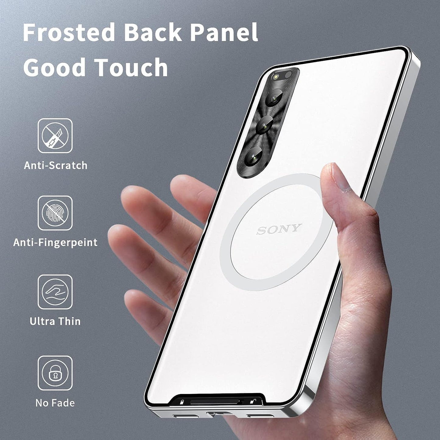 Tffozssi Case for Sony Xperia 5 IV, Compatible with Magsafe Magnetic Adsorption Metal Bumper Back Translucent Matte PC Cover for Sony Xperia 5 Iv,Silver  Tffozssi   