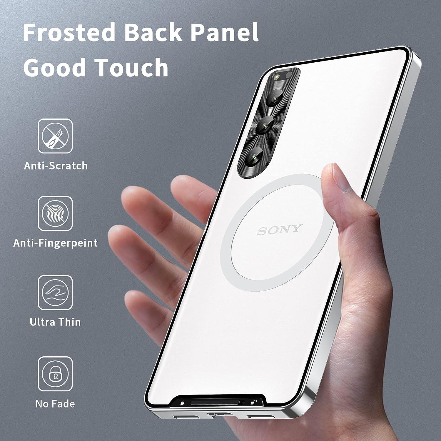 Tffozssi Case for Sony Xperia 5 IV, Compatible with Magsafe Magnetic Adsorption Metal Bumper Back Translucent Matte PC Cover for Sony Xperia 5 Iv,Silver  Tffozssi   