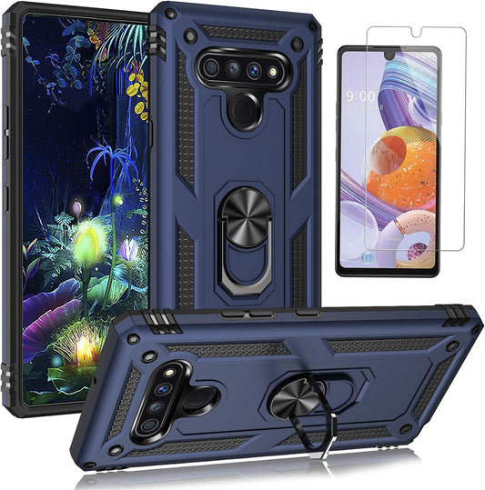 YZOK Compatible with LG Stylo 6 Case,With HD Screen Protector,Military Grade Protective Phone Case with 360 Degree Rotating Metal Ring, Holder Kickstand Cover Case for LG Stylo 6 (Blue)  YZOK   