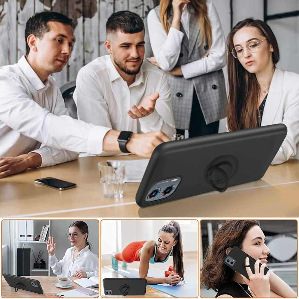 For Motorola Moto G 5G 2023 Phone Case with Glass Screen Protector, 360° Rotatable Ring Holder Magnetic Kickstand/Stand Silicone TPU Shockproof Protective Cover Case for Motorola Moto G 5G - Black  Nijiadi   