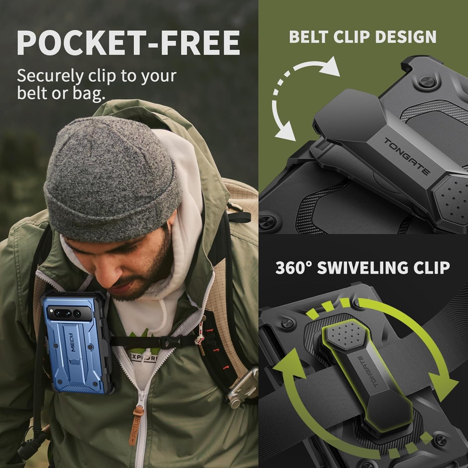 Tongate for Google Pixel Fold Case(2023), [Bulit-In Screen Protector] [Hinge Protection] Military Grade Dual Layer Shockproof Rugged Phone Case with Kickstand & Belt Clip for Pixel Fold 5G, Blue  Tongate   