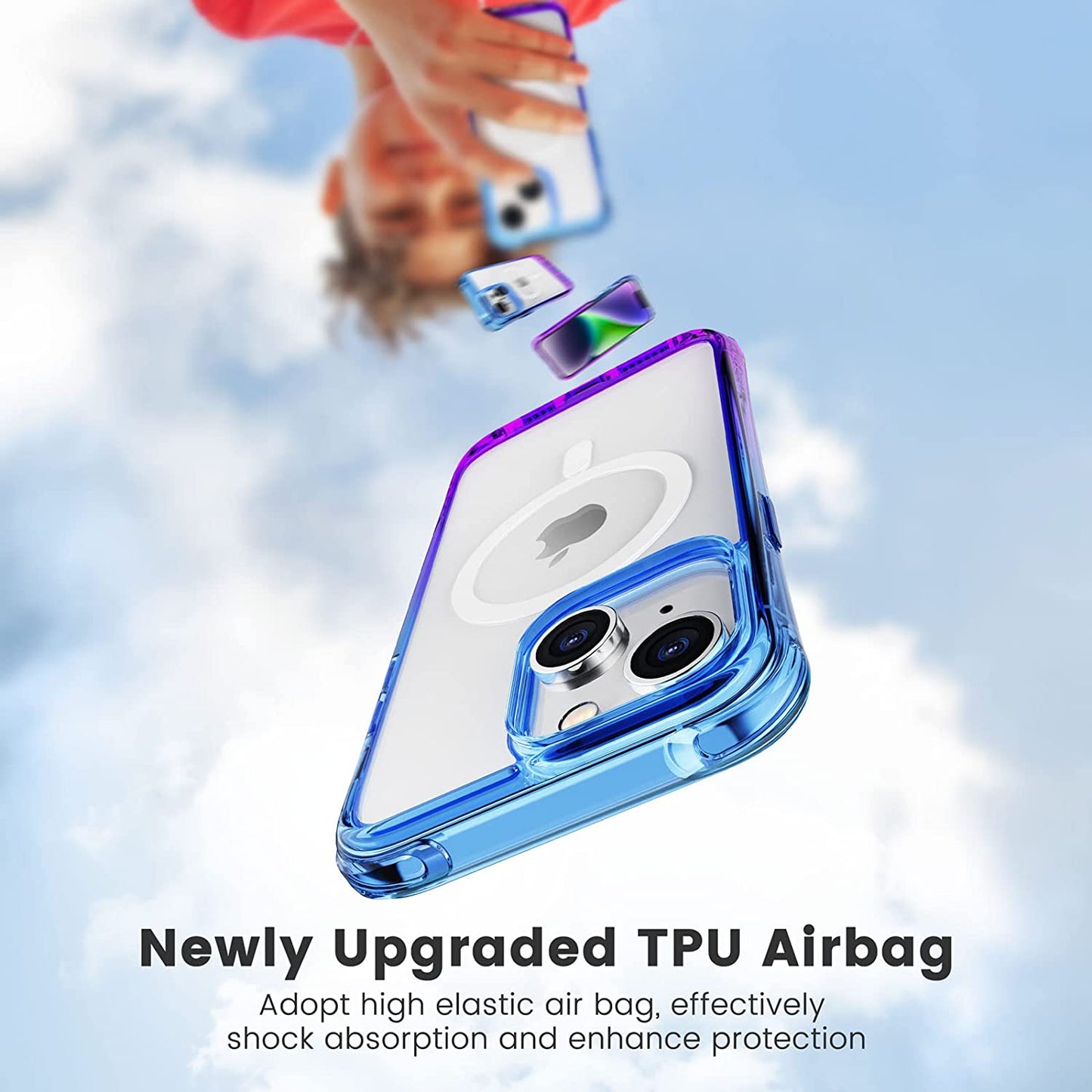 Mkeke Magnetic Designed for Iphone 14 Case for Iphone 13 Case Clear with Magsafe [Military Grade Drop Protection] [Not Yellowing] Shockproof Phone Case for Apple Iphone 13/14 - Purple Blue  Shenzhen Make Technology Company Limited   