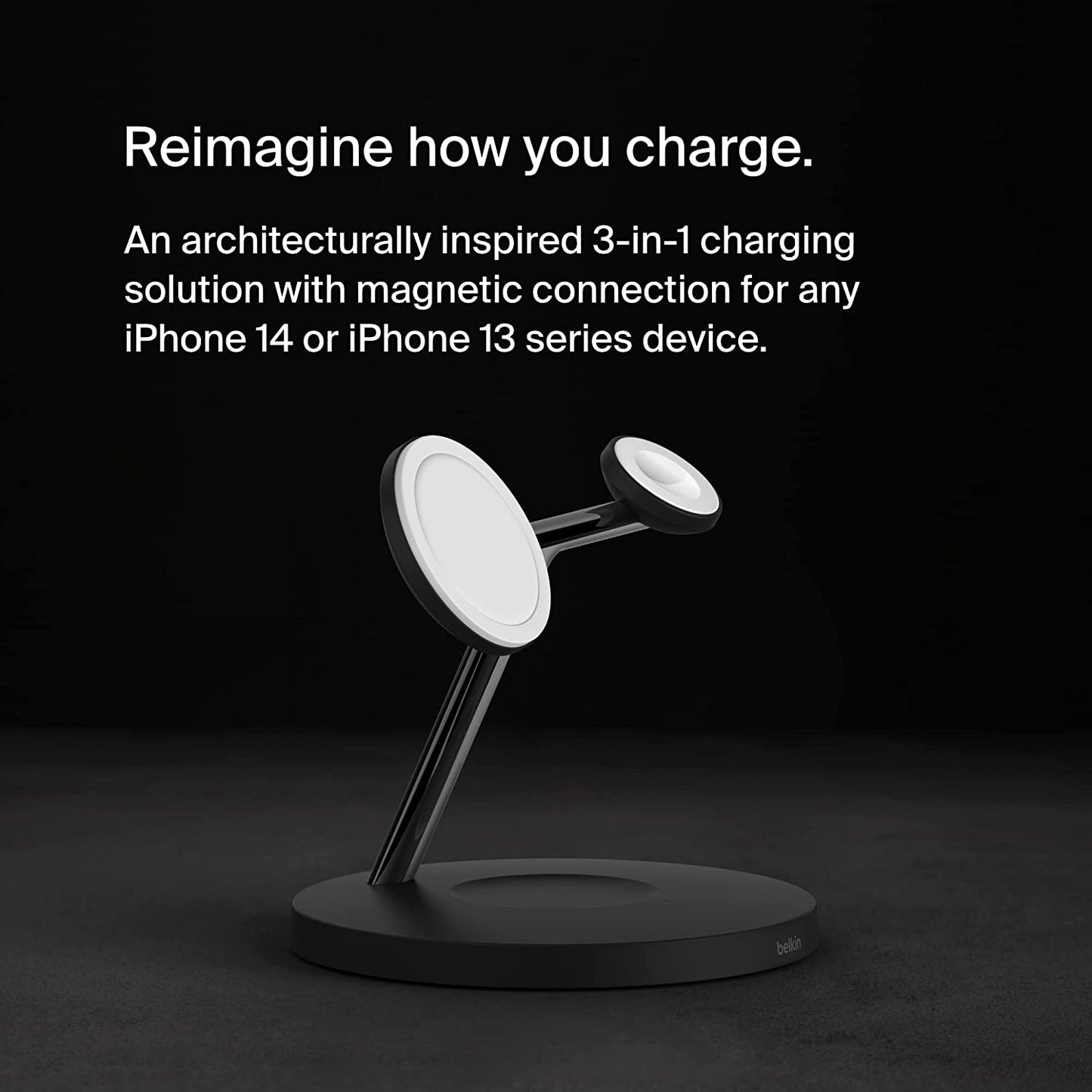 Belkin Magsafe 3-In-1 Wireless Charging Stand - 2ND GEN W/ 33% Faster Wireless Charging for Apple Watch - Iphone 14, 13 & 12 Series & Airpods - Magsafe Charging Station for Multiple Devices - Black  Belkin   