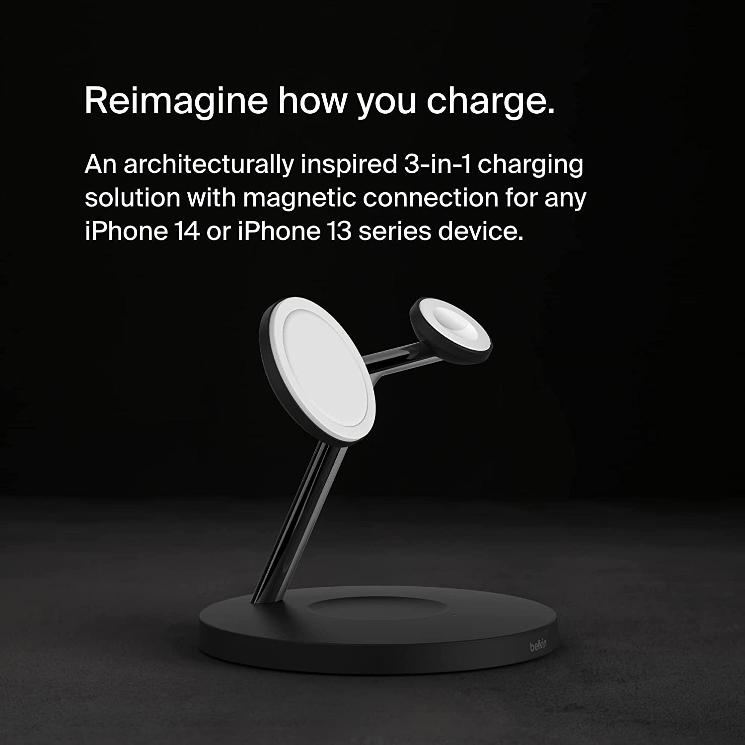 Belkin Magsafe 3-In-1 Wireless Charging Stand - 2ND GEN W/ 33% Faster Wireless Charging for Apple Watch - Iphone 14, 13 & 12 Series & Airpods - Magsafe Charging Station for Multiple Devices - Black  Belkin   