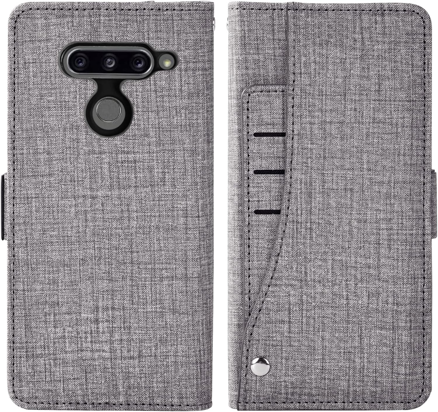 Asuwish Compatible with LG V40 Thinq Wallet Case Tempered Glass Screen Protector and Flip Cover Card Holder Stand Cell Phone Cases for LGV40 Storm V 40 Thin Q V40Thinq LG40 40V 40Thinq Women Men Gray  NSS   