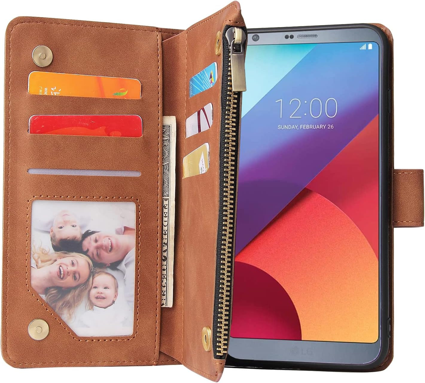 Asuwish Compatible with LG G6 Wallet Case and Tempered Glass Screen Protector Flip Cover Card Holder Stand Cell Accessories Phone Cases for LGG6 Thinq LG6 Thin Q G 6 plus G6+ 6G VS988 H872 Women Brown  Asuwish   