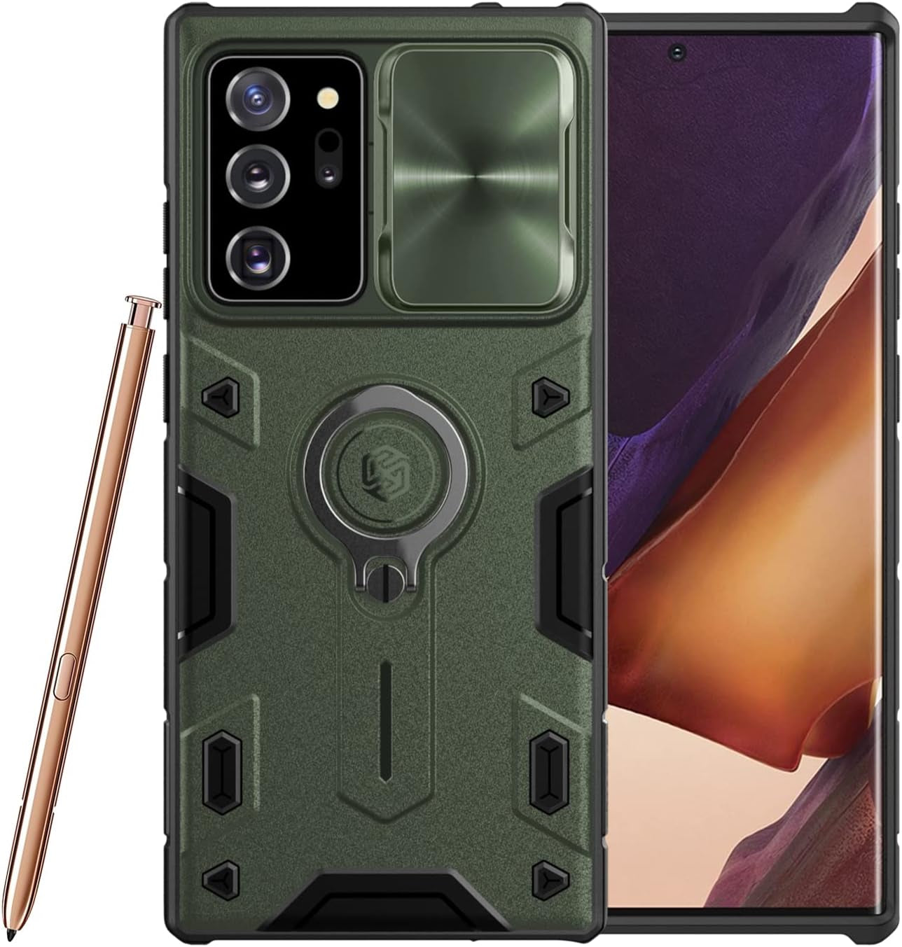 Nillkin Samsung Galaxy Note 20 Ultra Case, Camshield Armor Phone Case for Note 20 Ultra 5G with Slide Camera Cover, Rugged Case with Ring Kickstand for Samsung Galaxy Note 20 Ultra 6.9 - Green  Nillkin   