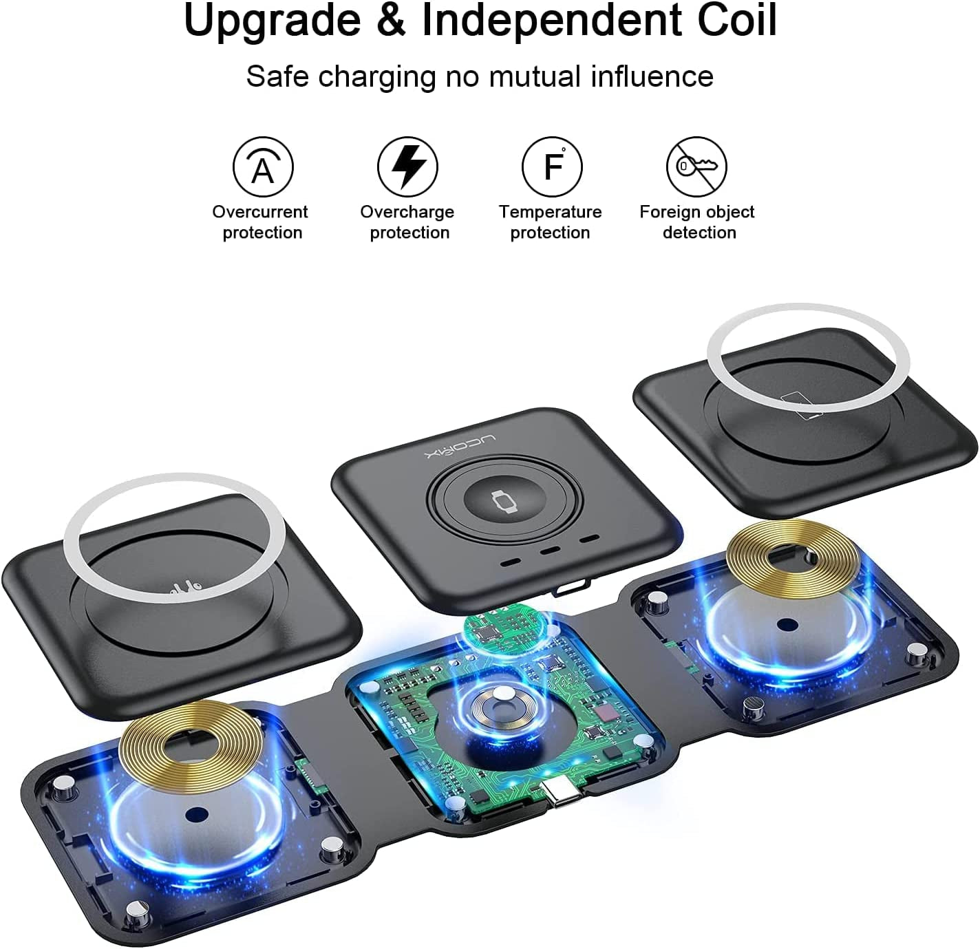 UCOMX Nano 3 in 1 Wireless Charger for Iphone,Magnetic Foldable 3 in 1 Charging Station,Travel Charger for Multple Devices for Iphone 14/13/12 Series,Airpods 3/2/Pro,Iwatch(Adapter Included)  Lilimlss LLC   