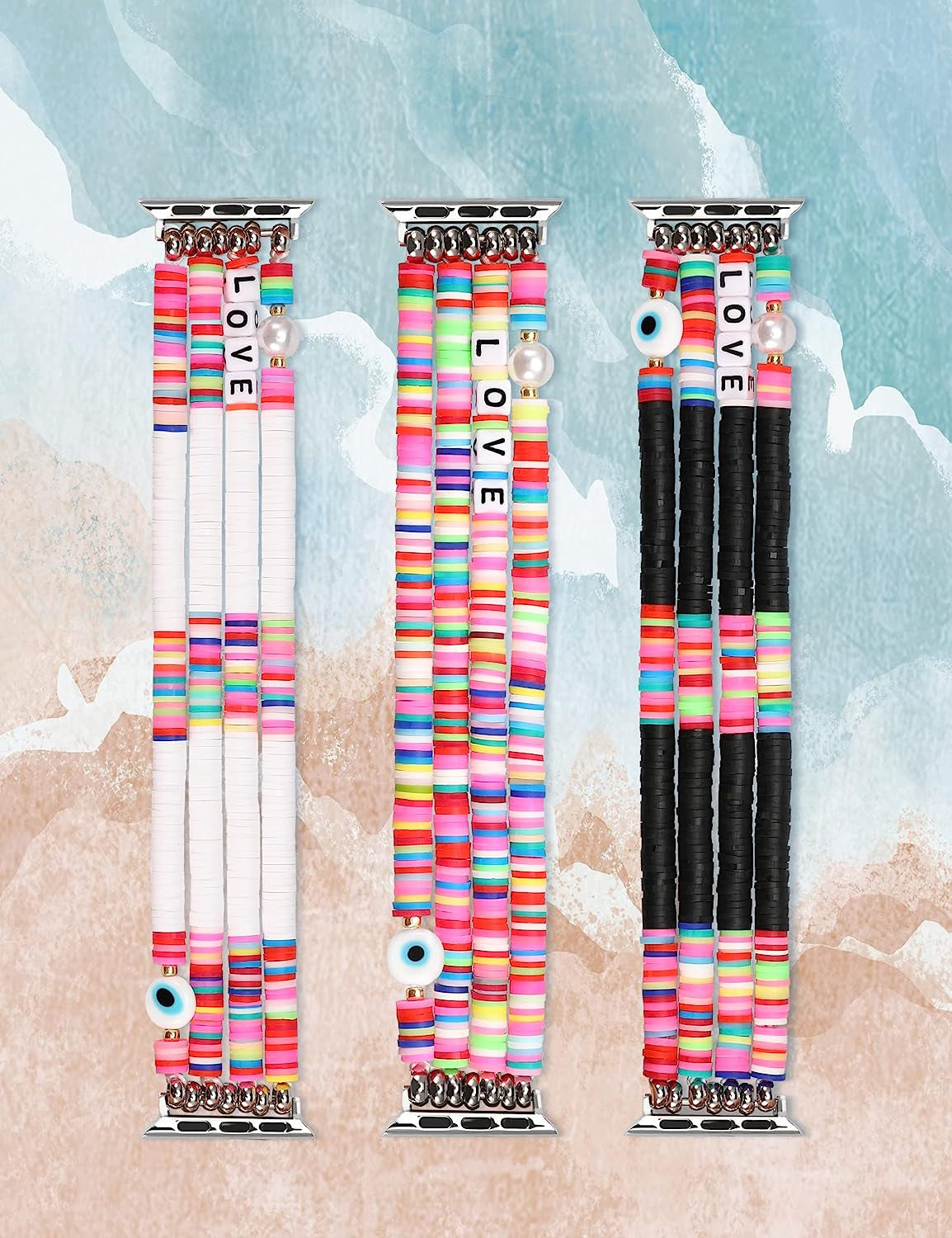 TOYOUTHS Heishi Beads Bracelet Compatible with Apple Watch Band Cute Stretch Girl Women Summer Beach Surfer Stackable Clay Preppy Jewelry Band for Iwatch 42/44/45Mm Series SE 7 6 5 4 3 2 1  TOYOUTHS   