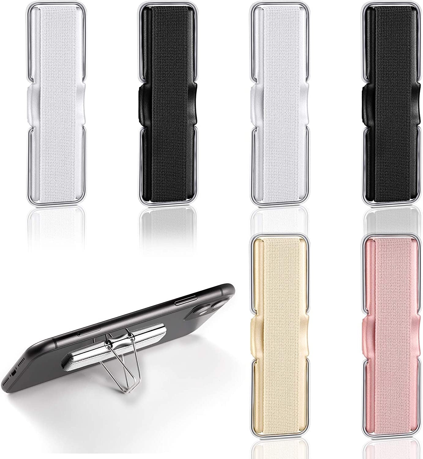 Weewooday 6 Pieces Finger Strap Phone Holders Phone Handle Grip Cell Phone Stand with Kickstand Elastic Phone Finger Holder for Cell Phone Case Small Tablets  Weewooday   