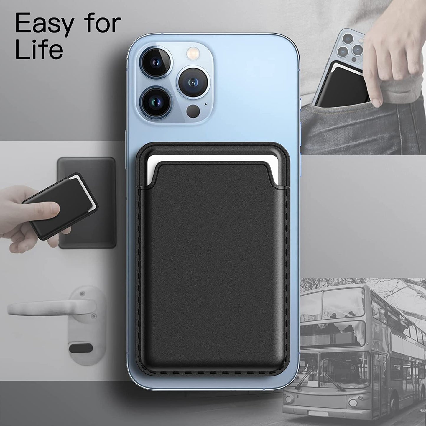 Jetech Magnetic Wallet Compatible with Magsafe for Iphone 14/13/12 Series, PU Phone Card Holder (Black)  JETech   