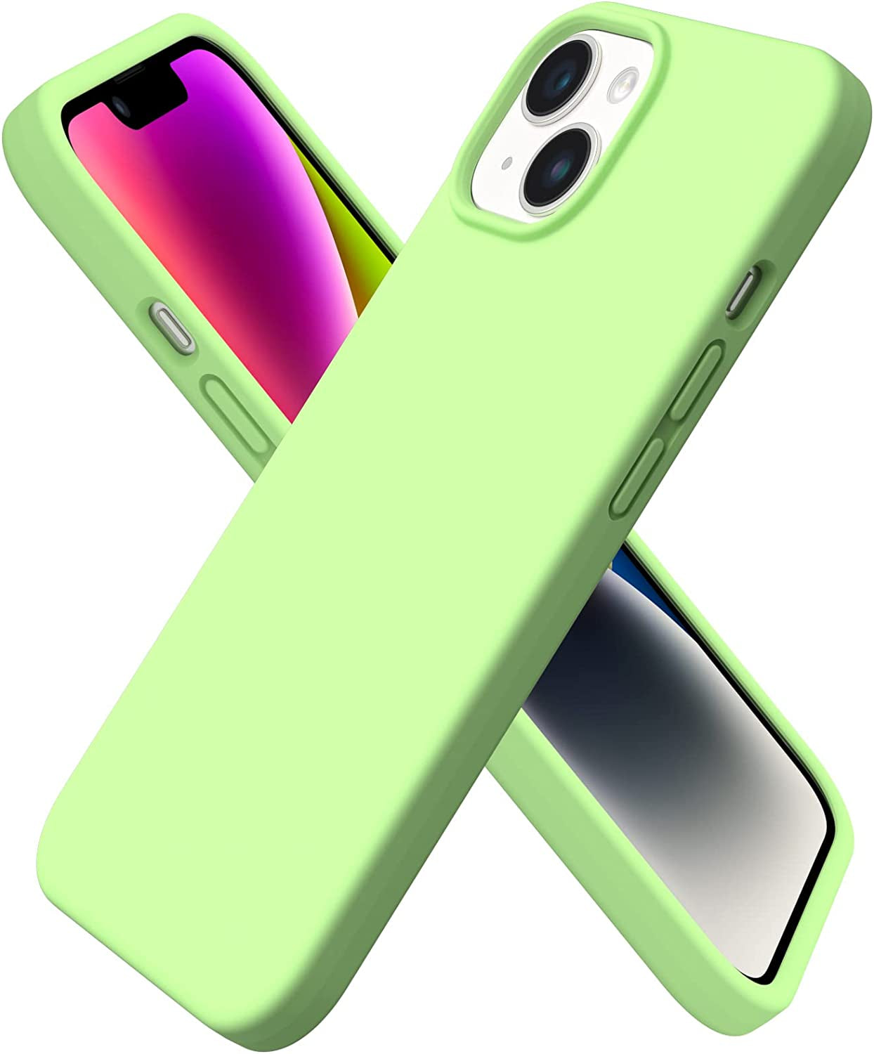 ORNARTO Compatible with Iphone 14 Case 6.1, Slim Liquid Silicone 3 Layers Full Phone Covered Soft Gel Rubber Case Protective Phone Cover 6.1 Inch-Baby Yellow  ORNARTO Light Green  