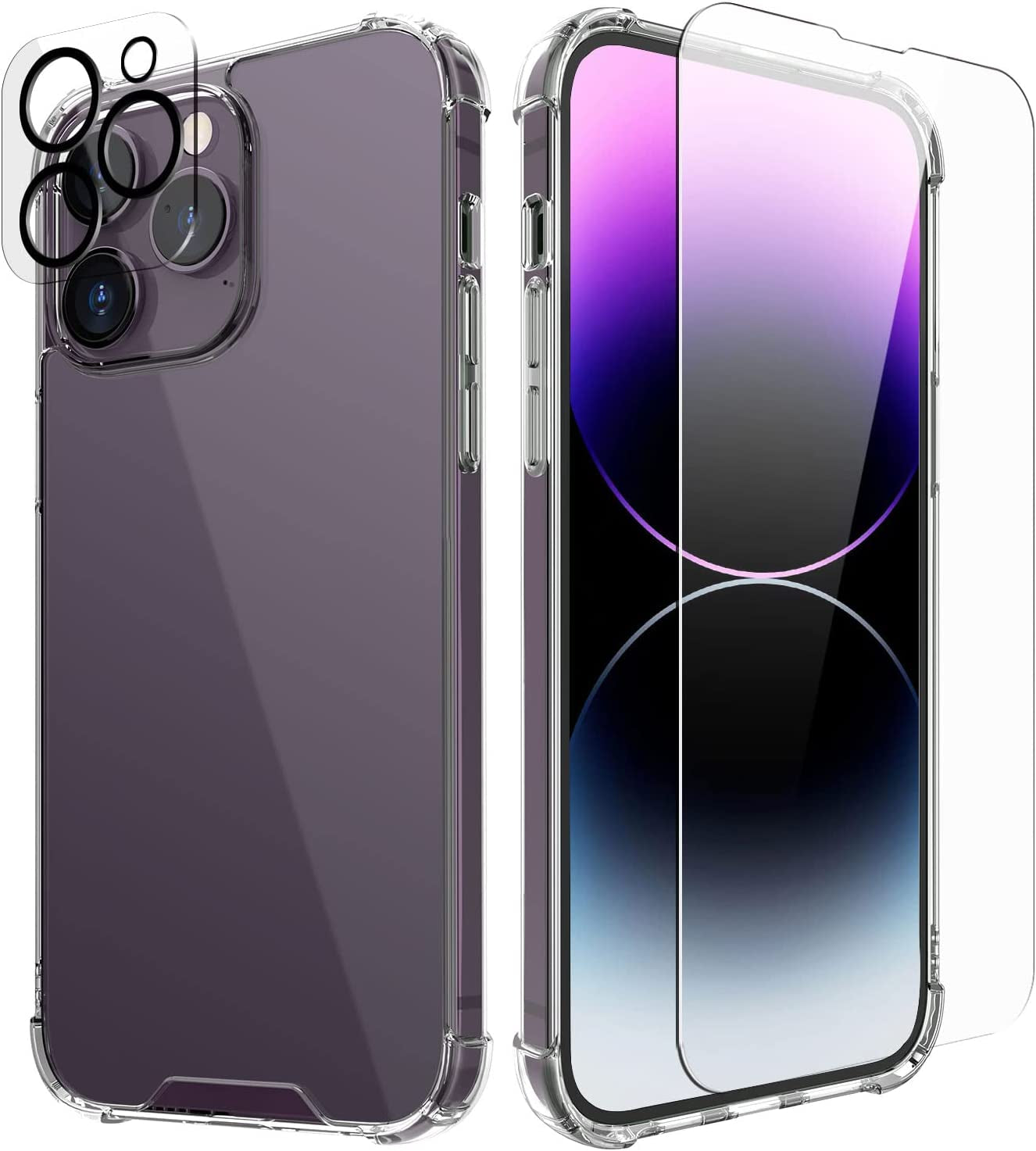 Cutebe [3 in 1 Crystal Phone Case for Iphone 13(2021)/Iphone 14(2022) 6.1", Cute Protective Cover with 9H Temper Glass Screen Protector + HD Temper Camera Lens Protector for Women, Girls  Cutebe iPhone 14 Pro Max-Clear iPhone 14 Pro Max Case 6.7 Inch 