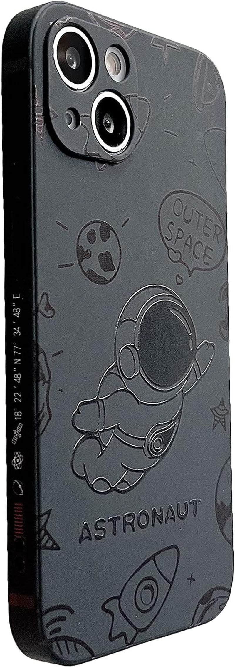 Yonds Queen for Iphone 12 Mini Cute Case, Cool Cartoon Astronaut Space Design Stylish Bumper Women Girls Protective Anti-Slip Shockproof Fashion Creative Case (Black Telescope, Iphone 12 Mini)  Yonds Queen Fly Black Iphone 13 Mini 