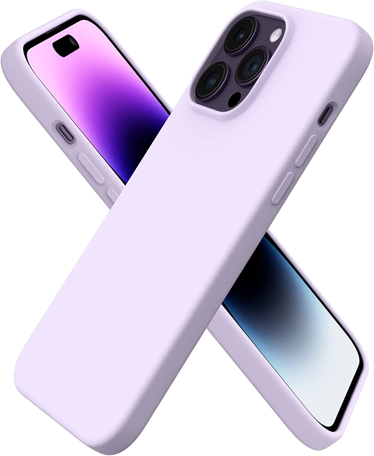 ORNARTO Compatible with Iphone 14 Pro Max Case 6.7, Slim Liquid Silicone 3 Layers Full Covered Soft Gel Rubber Phone Case Protective Cover with Microfiber Lining 6.7 Inch-Baby Yellow  ORNARTO Pastel Lilac  