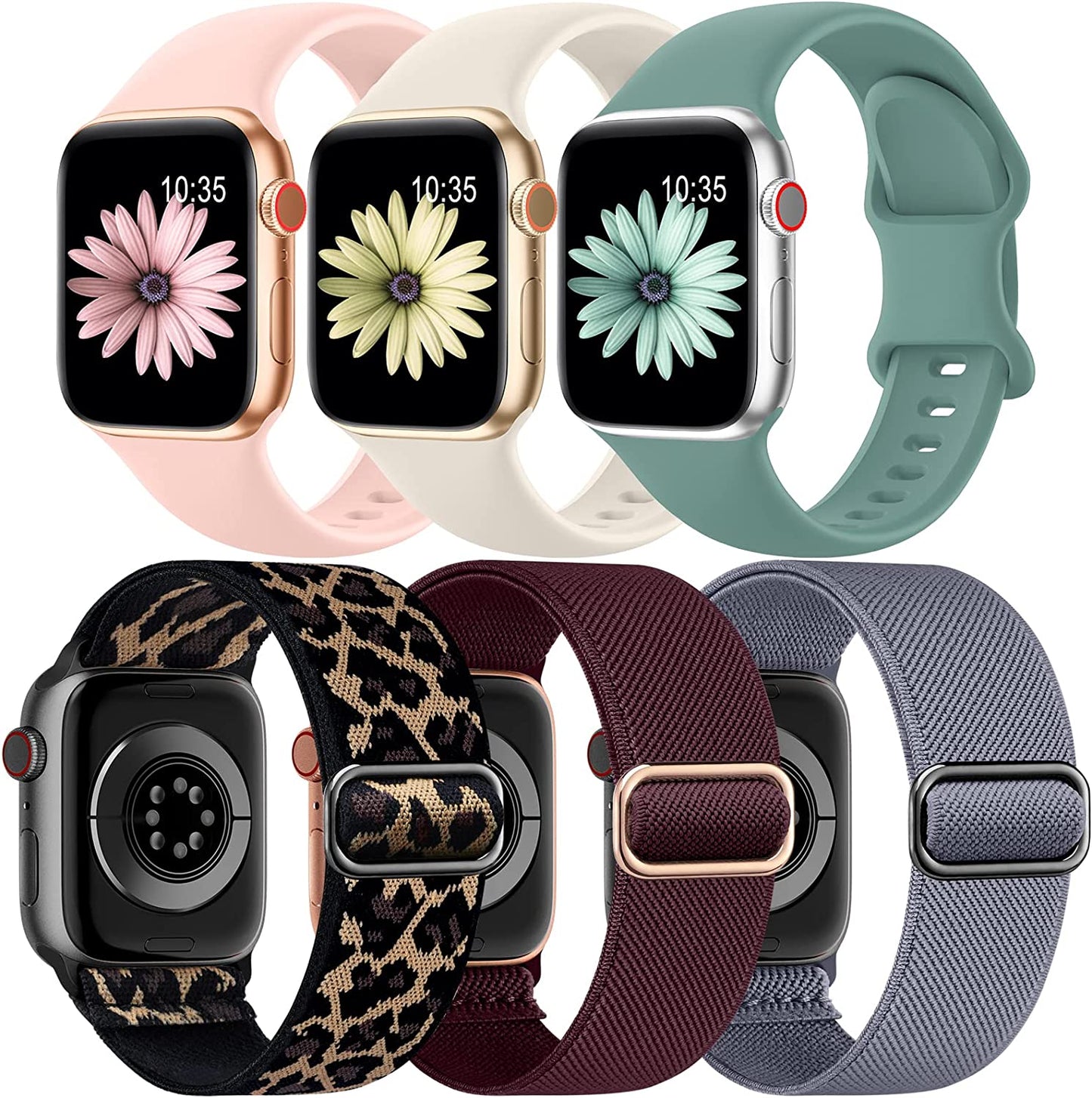 6 Pack Bands Compatible with Apple Watch Band 38Mm 40Mm 41Mm 42Mm 44Mm 45Mm 49Mm-3Pack Soft Silicone Strap, 3Pack Elastic Sport Wristbands for Iwatch Series Ultra 8 7 6 5 4 3 2 1 SE Women Men  iFuntec Best-Selling 38/40/41mm 