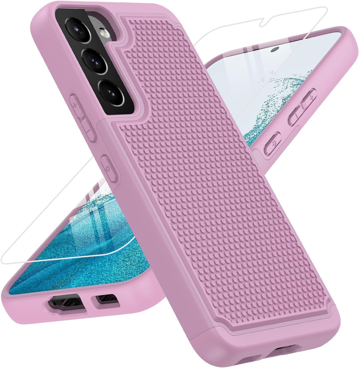 BNIUT for Samsung Galaxy S22 5G Case: Dual Layer Protective Heavy Duty Cell Phone Cover Shockproof Rugged with Non Slip Textured Back - Military Protection Bumper Tough - 6.1Inch (Girly Purple)  binghexin Raspberry Pink  