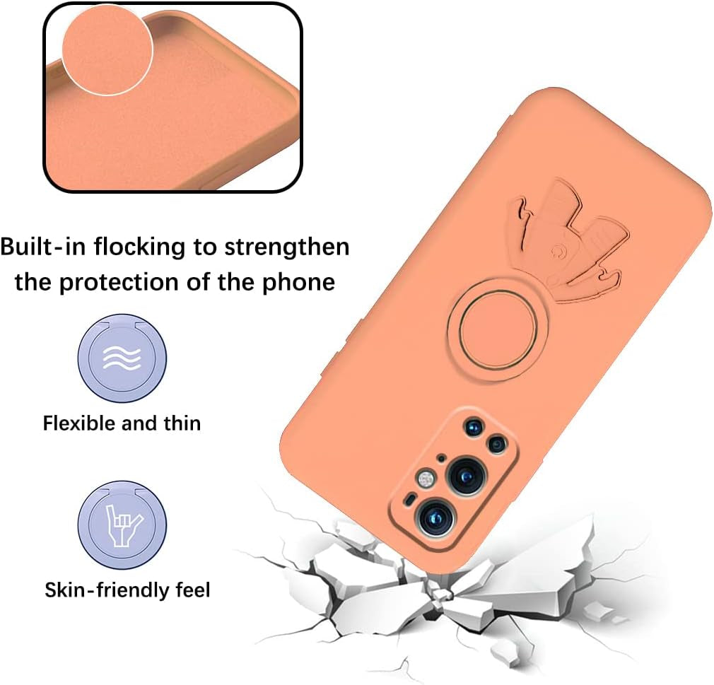 Compatible with Oneplus 9 Pro Case with Creative Astronaut Pattern Holder Green, Oneplus 9 Pro Phone Case with Ring Kickstand Silicone Shockproof Soft TPU Protective Slim Cover (Orange)  Wousunly   