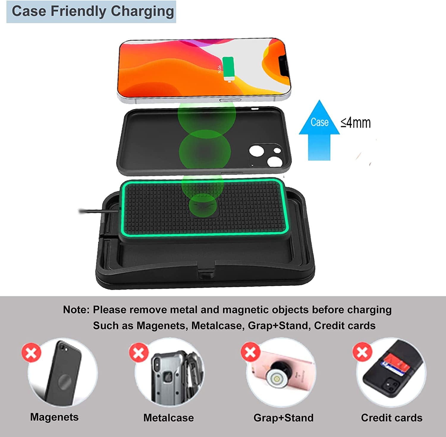Wireless Charger, POLMXS Wireless Car Charger Charging Pad 15W Wireless Phone Charger for Car Android Fast Charger Pad Cordless Charging Mat for Vehicle Galaxy S22/S21/S20 NOTE10(XP01)  POLMXS   