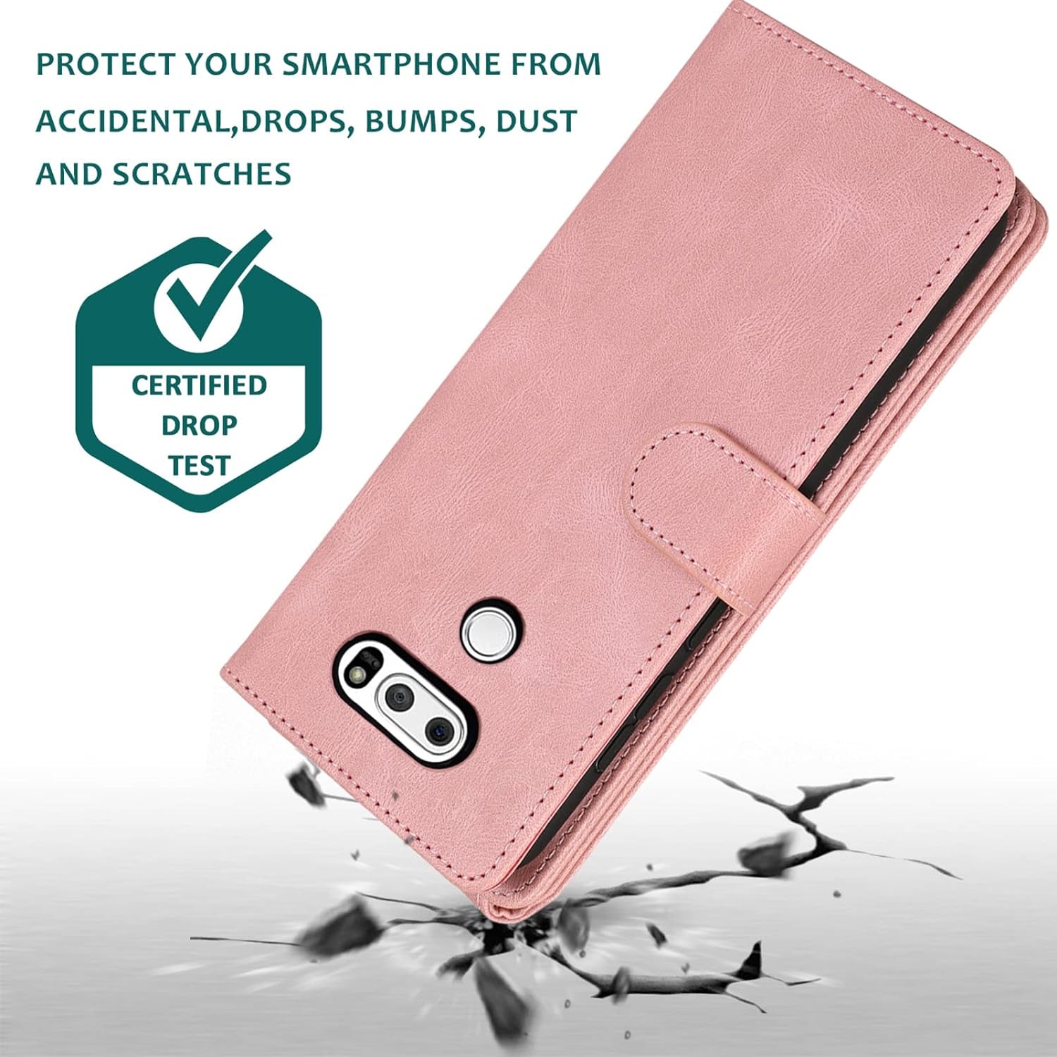 Compatible with LG V35 Thinq V30 plus Wallet Case Tempered Glass Screen Protector Zipper Leather Flip Cover Card Holder Accessories for LGV30 LGV35 LG30 LG35 V 30 35 V30+ V30S H931 Women Rose Gold  Asuwish   