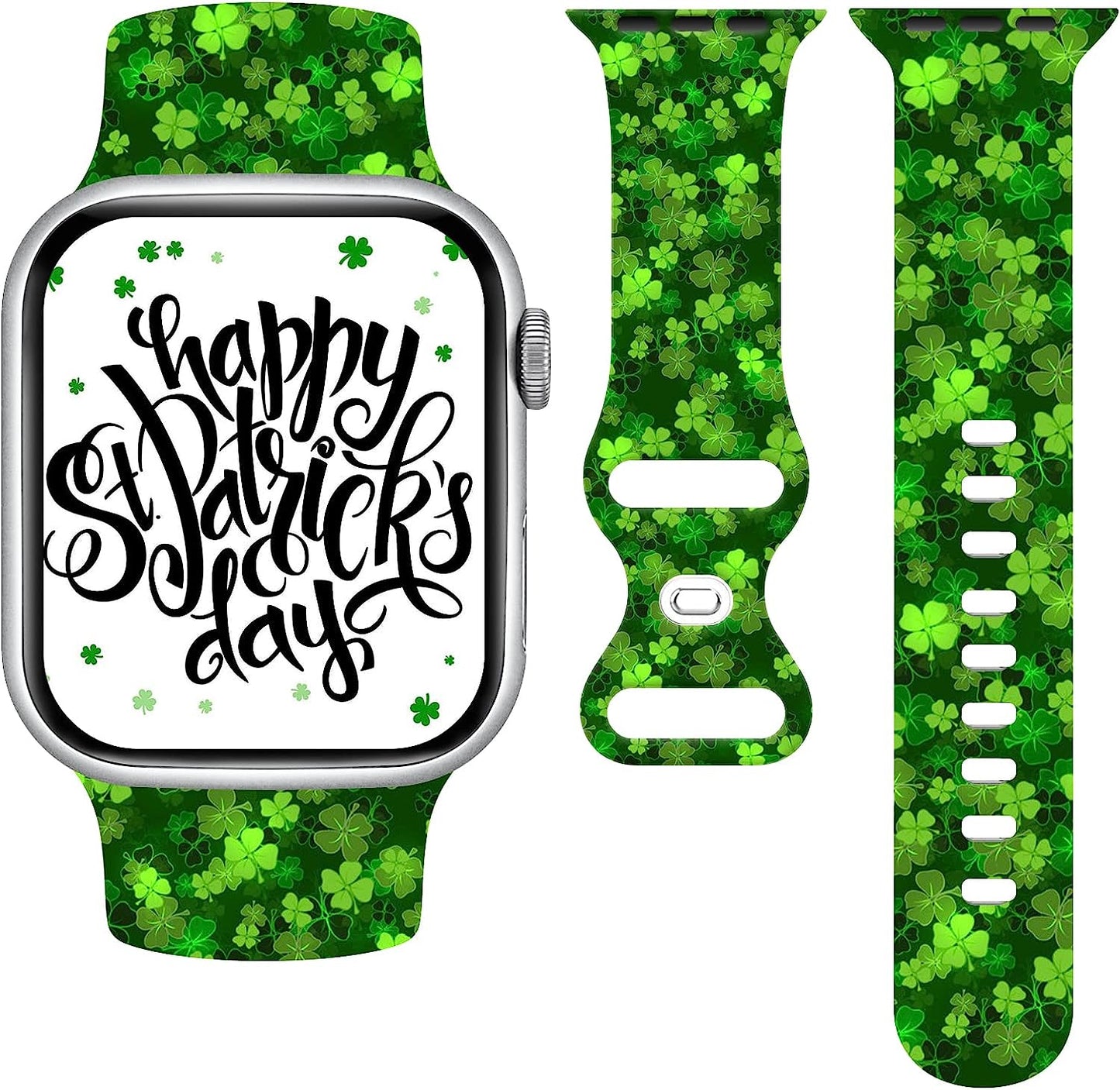 St. Patricks Day Watch Band Compatible with Apple Watch 38Mm 40Mm 41Mm 42Mm 44Mm 45Mm, Four Leaf Clover Shamrock Silicone Replacement Bands Wristbands Strap Compatible with All Iwatch Series  WANSENCE st patricks day-3 42mm/44mm/45mm 