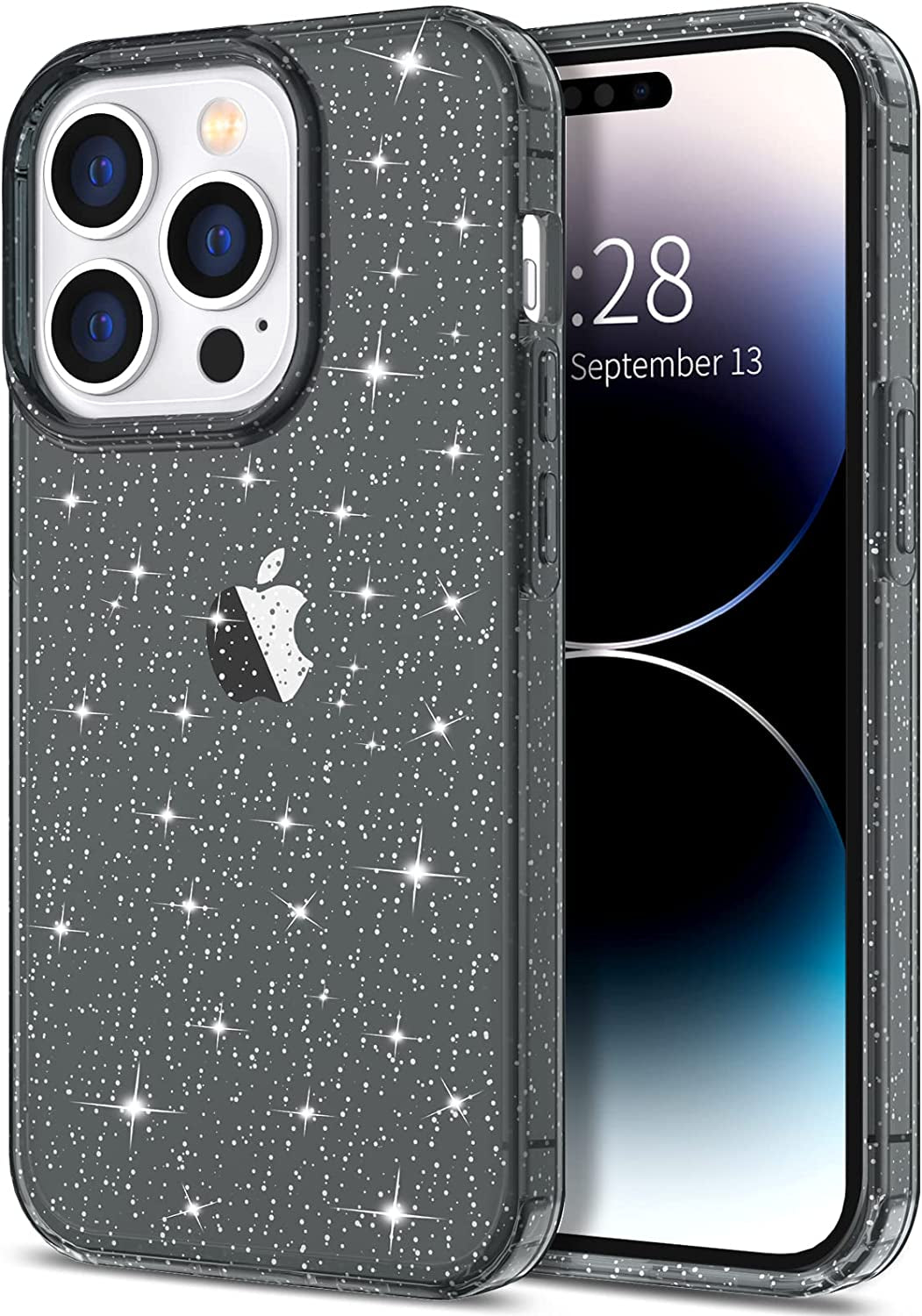Hython Case for Iphone 14 Pro Max Case Glitter, Cute Sparkly Clear Glitter Shiny Bling Sparkle Cover, Anti-Scratch Soft TPU Slim Fit Shockproof Protective Phone Cases for Women Girls, Black Glitter  Hython   
