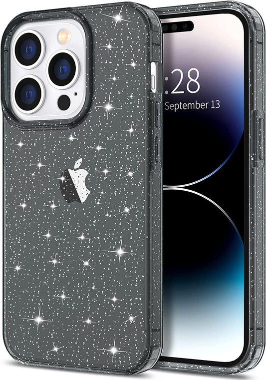 Hython Case for Iphone 14 Pro Max Case Glitter, Cute Sparkly Clear Glitter Shiny Bling Sparkle Cover, Anti-Scratch Soft TPU Slim Fit Shockproof Protective Phone Cases for Women Girls, Black Glitter  Hython   