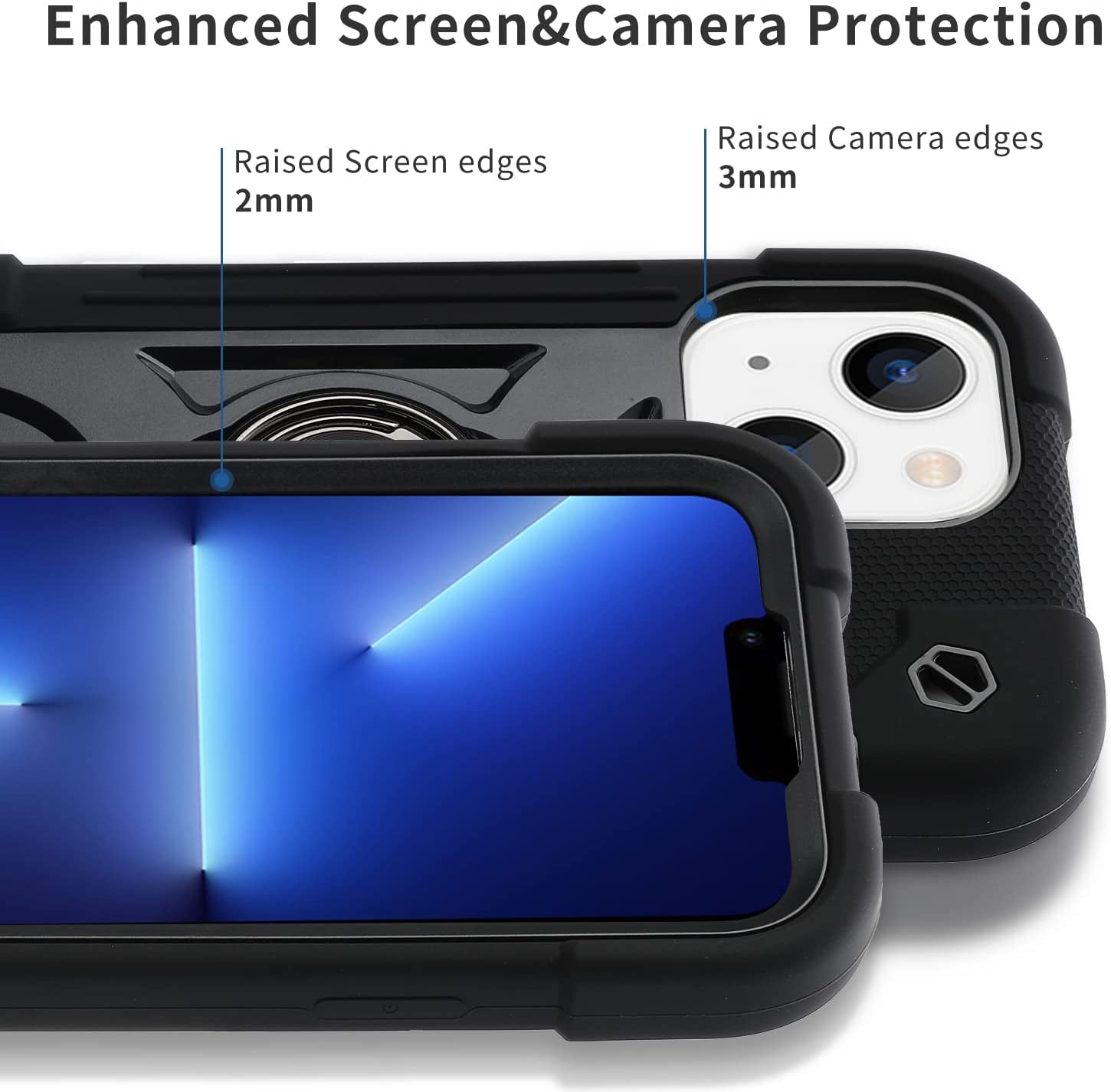 MARKILL Compatible with Iphone 14 Case/Iphone 13 Case 6.1 Inch with Built-In 360°Rotating Ring Stand, Military Grade Drop Protection Full Body Rugged Heavy Duty Protective Durable Cover. (Black)  MARKILL   